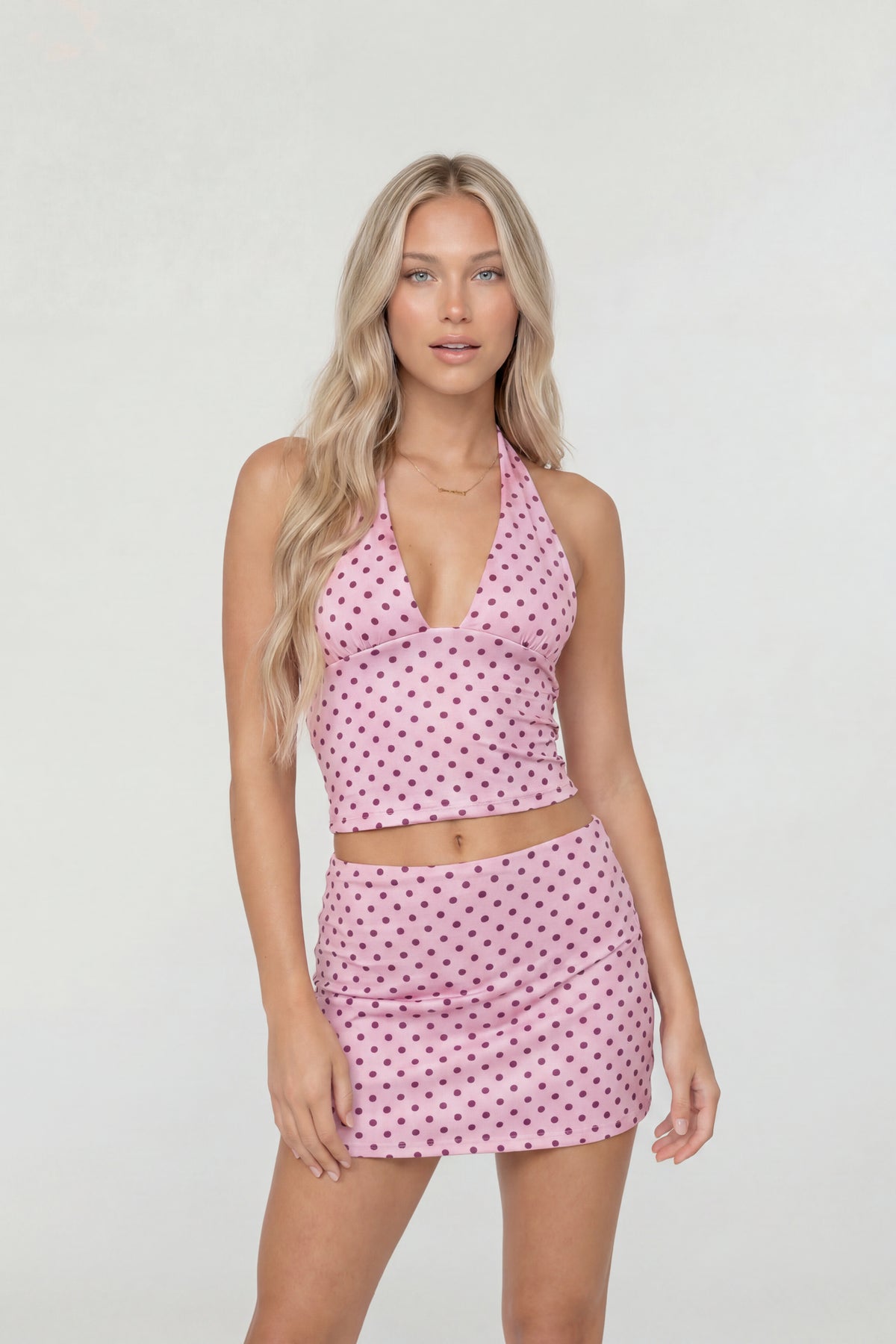 Halter Top & Mini Skirt Set - Pink