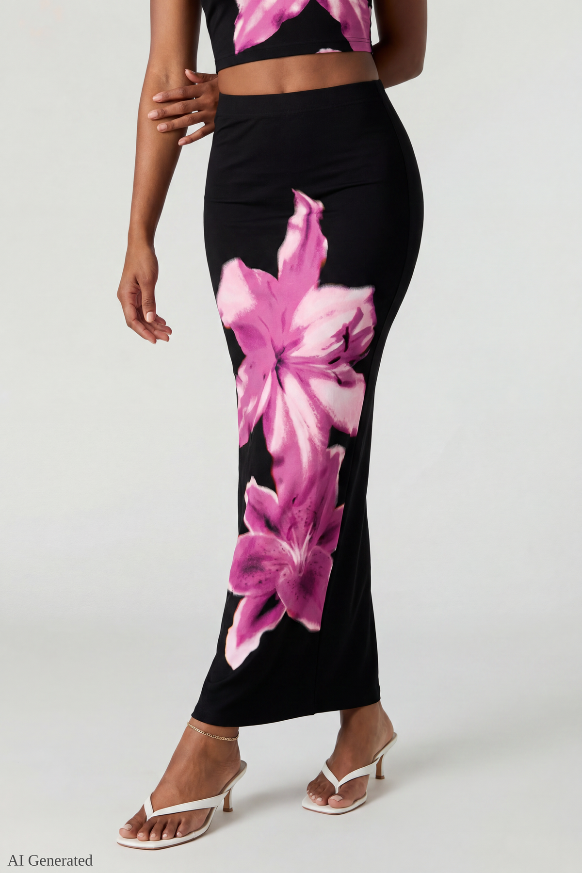 Alt View 3. Floral Tank & Maxi Skirt Set - Black