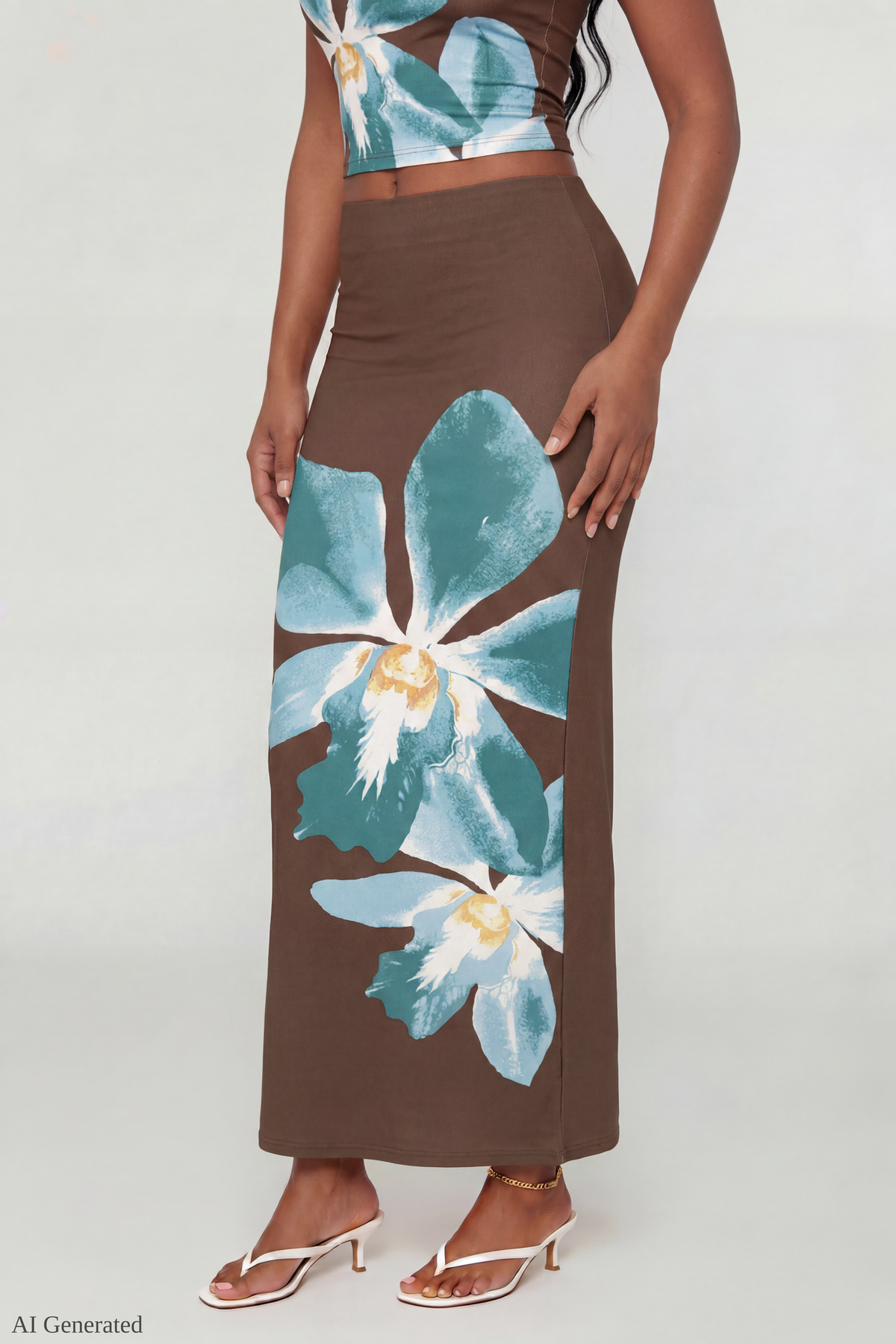 Alt View 3. Floral Tank & Maxi Skirt Set - Brown
