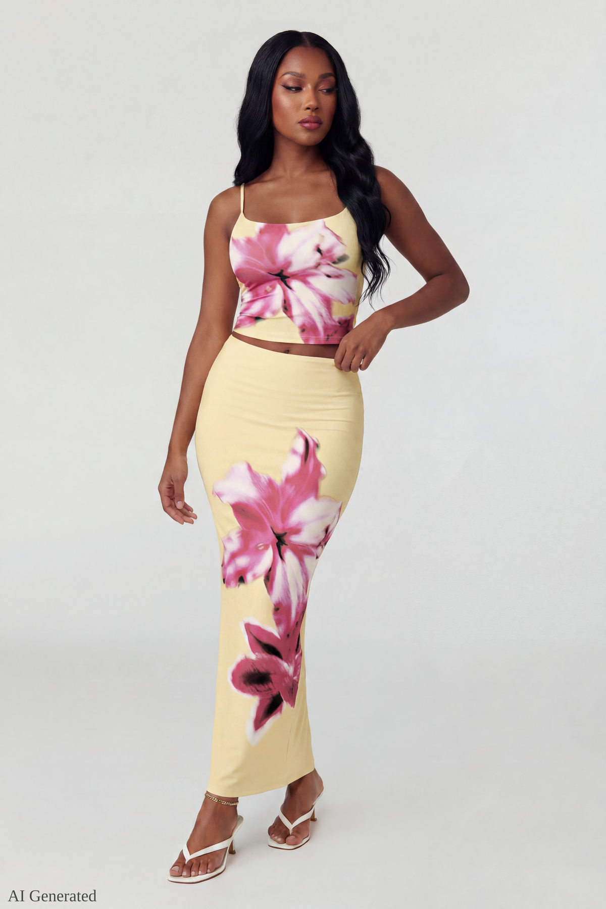 Floral Tank & Maxi Skirt Set - Yellow