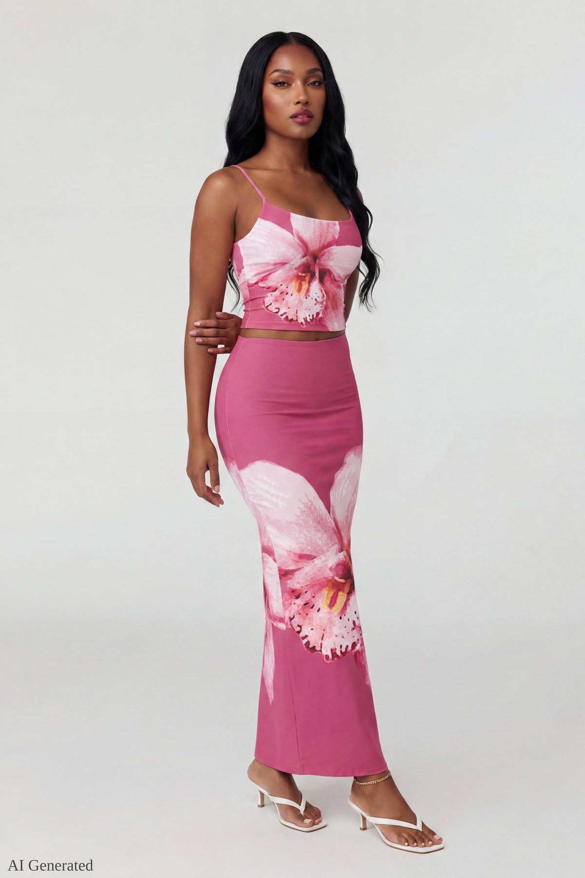 Floral Tank & Maxi Skirt Set - Fuchsia