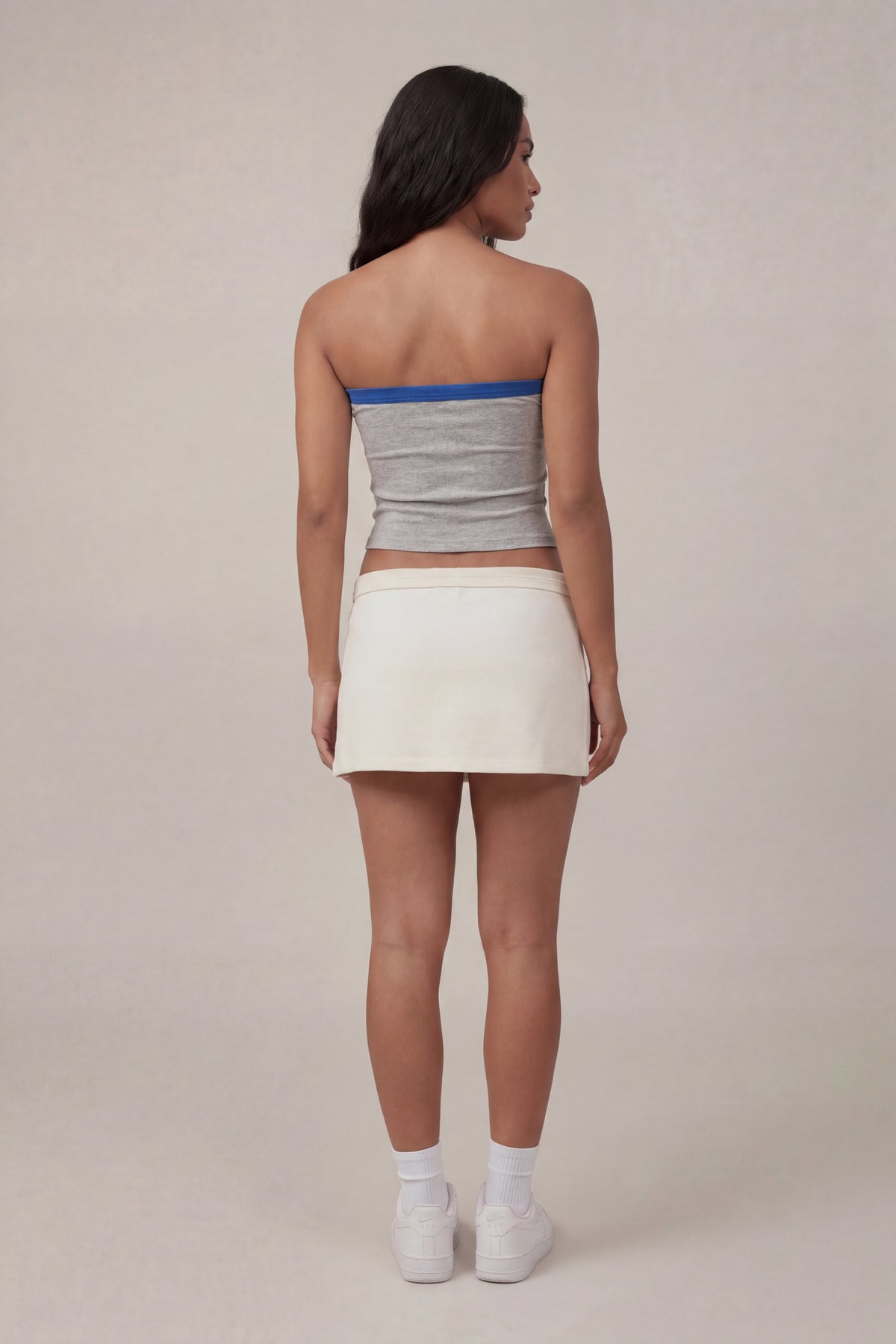 Alt View 2. Graphic Drawstring Tube Top - Heather Grey