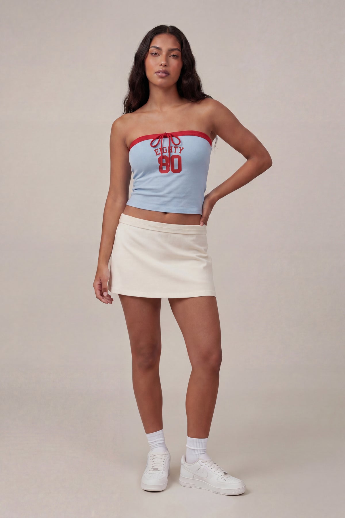 Alt View 3. Graphic Drawstring Tube Top - Blue