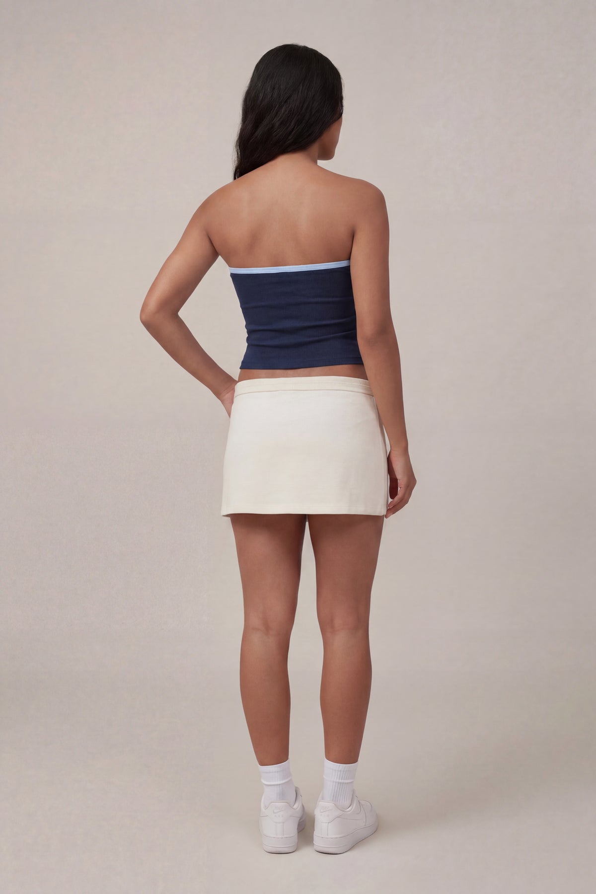 Alt View 2. Graphic Drawstring Tube Top - Navy