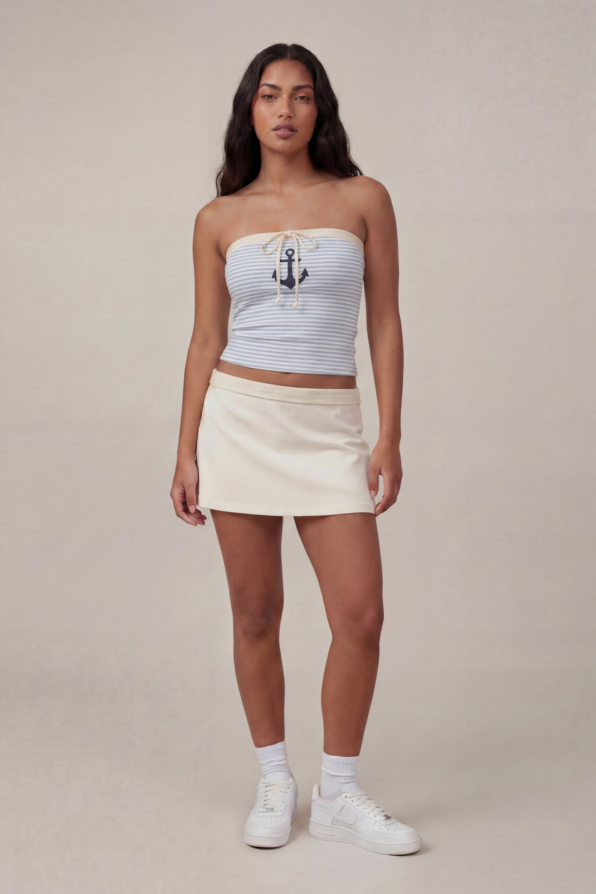 Alt View 3. Graphic Drawstring Tube Top - Light Blue