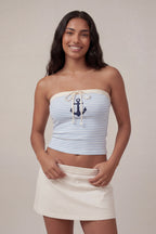 Graphic Drawstring Tube Top