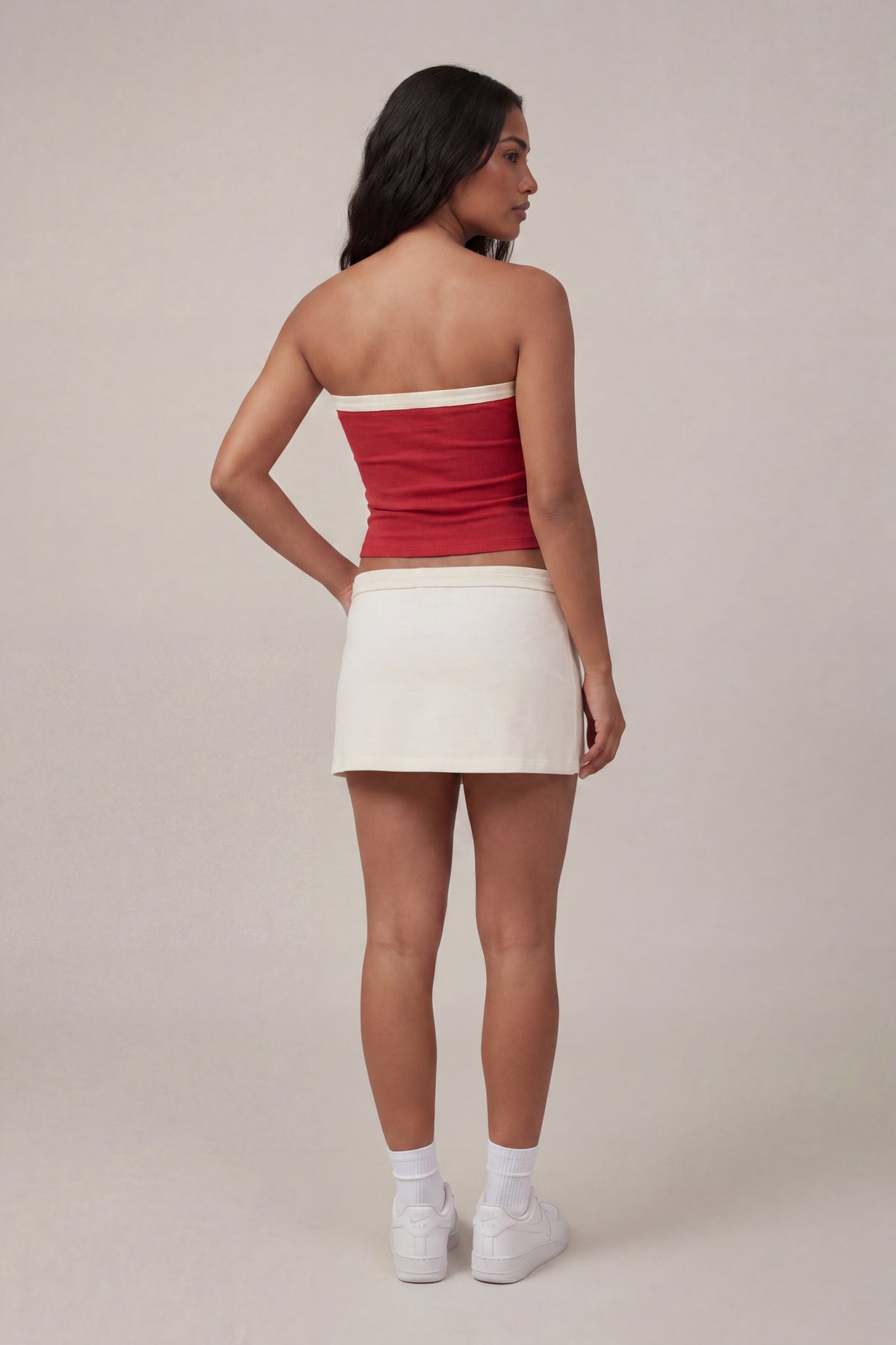 Alt View 2. Graphic Drawstring Tube Top - Red