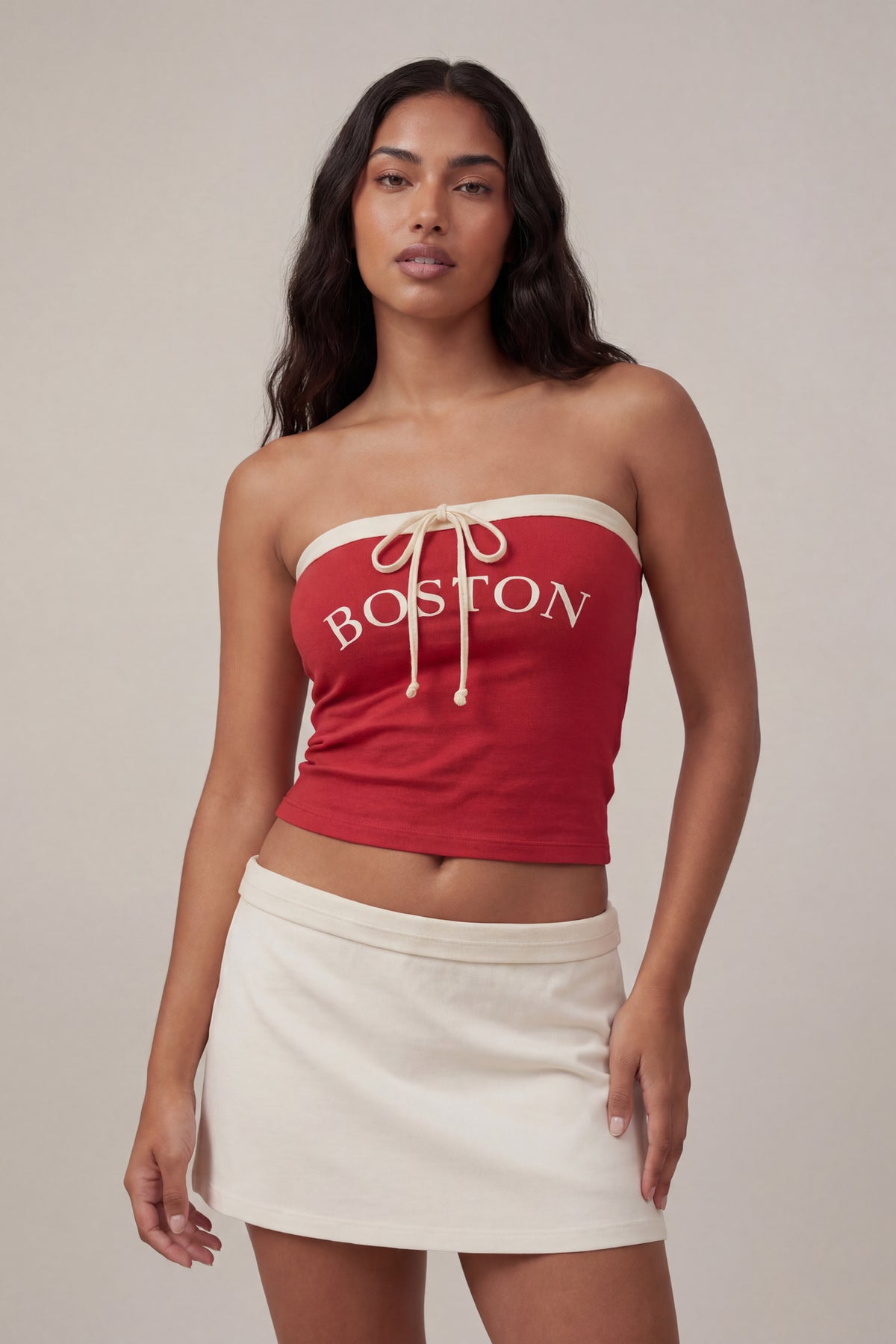 Graphic Drawstring Tube Top - Red