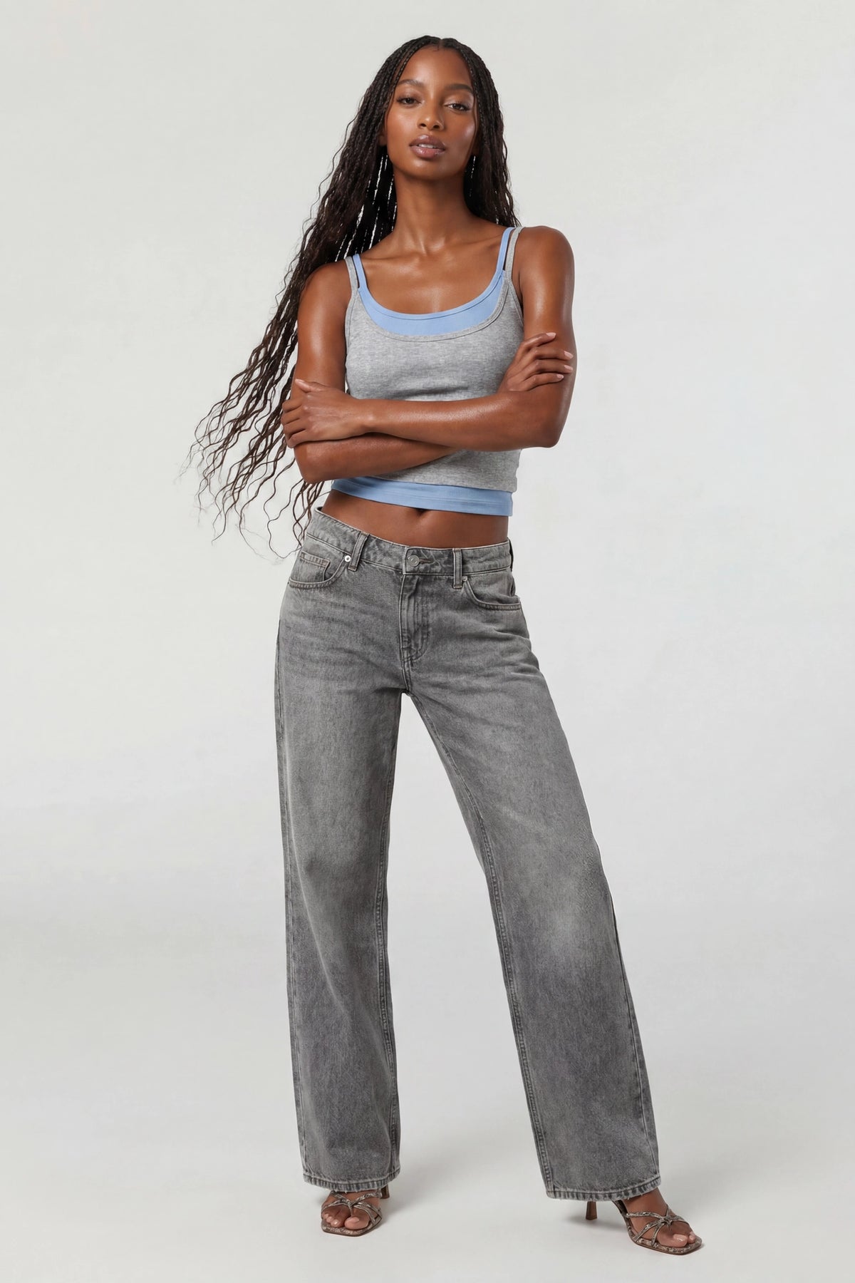 Alt View 3. Soft Ribbed Layered Tank - Heather Grey