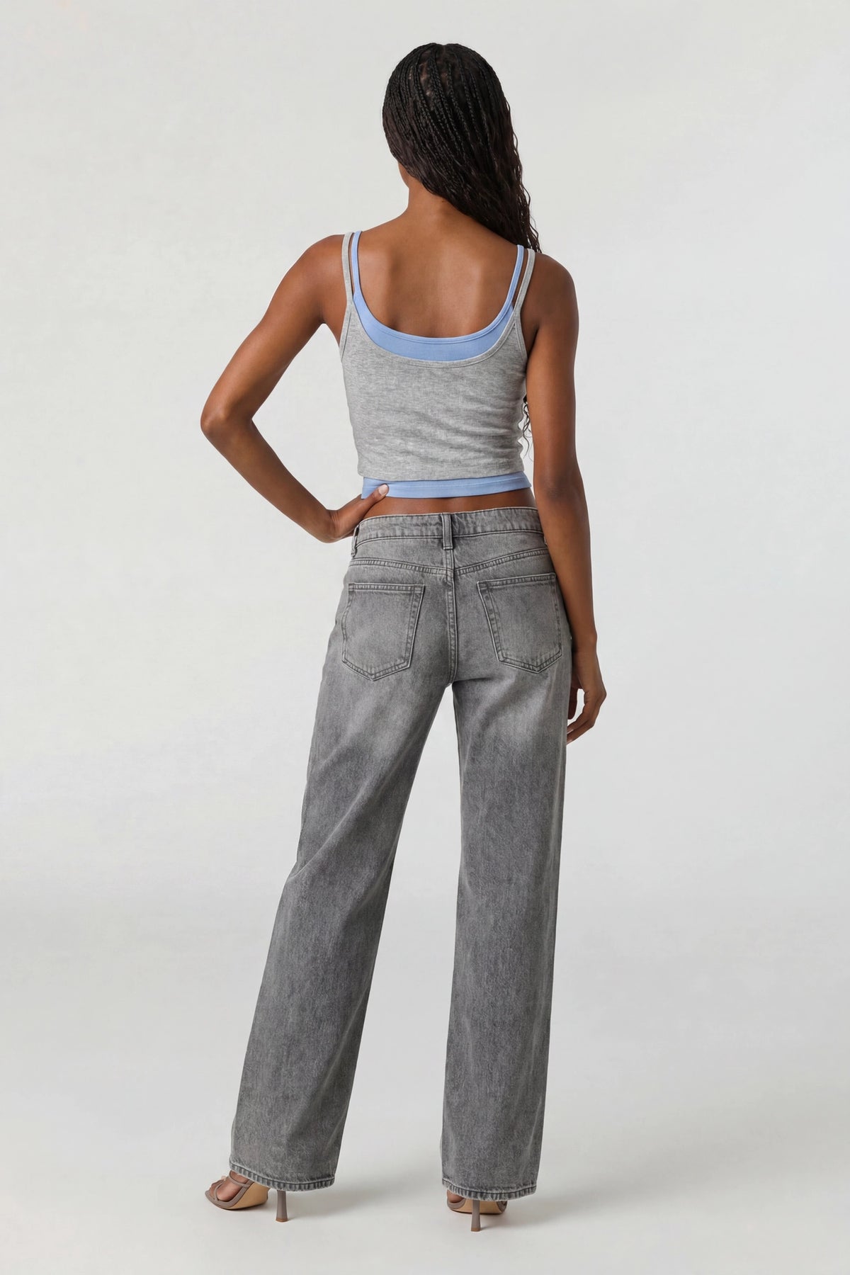 Alt View 2. Soft Ribbed Layered Tank - Heather Grey