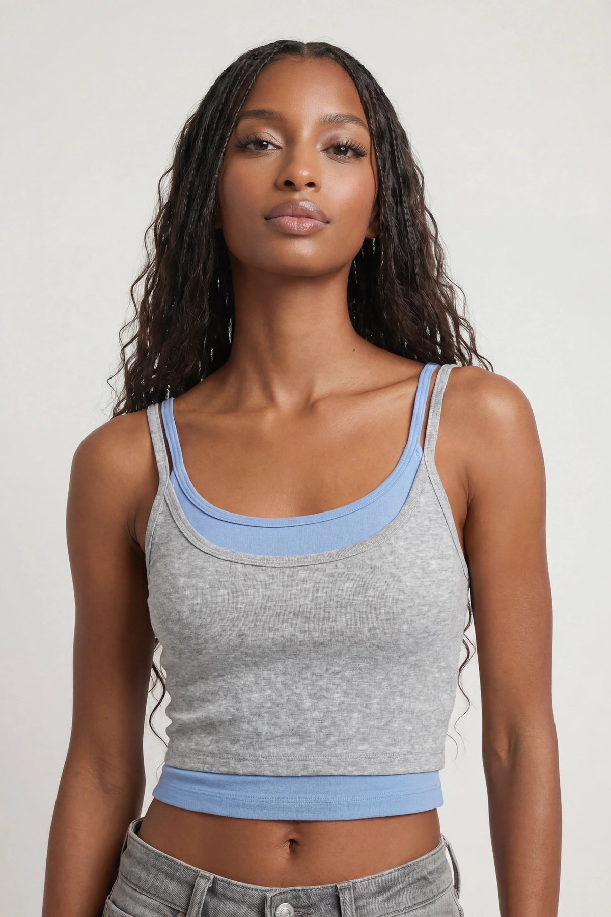 Soft Ribbed Layered Tank - Heather Grey