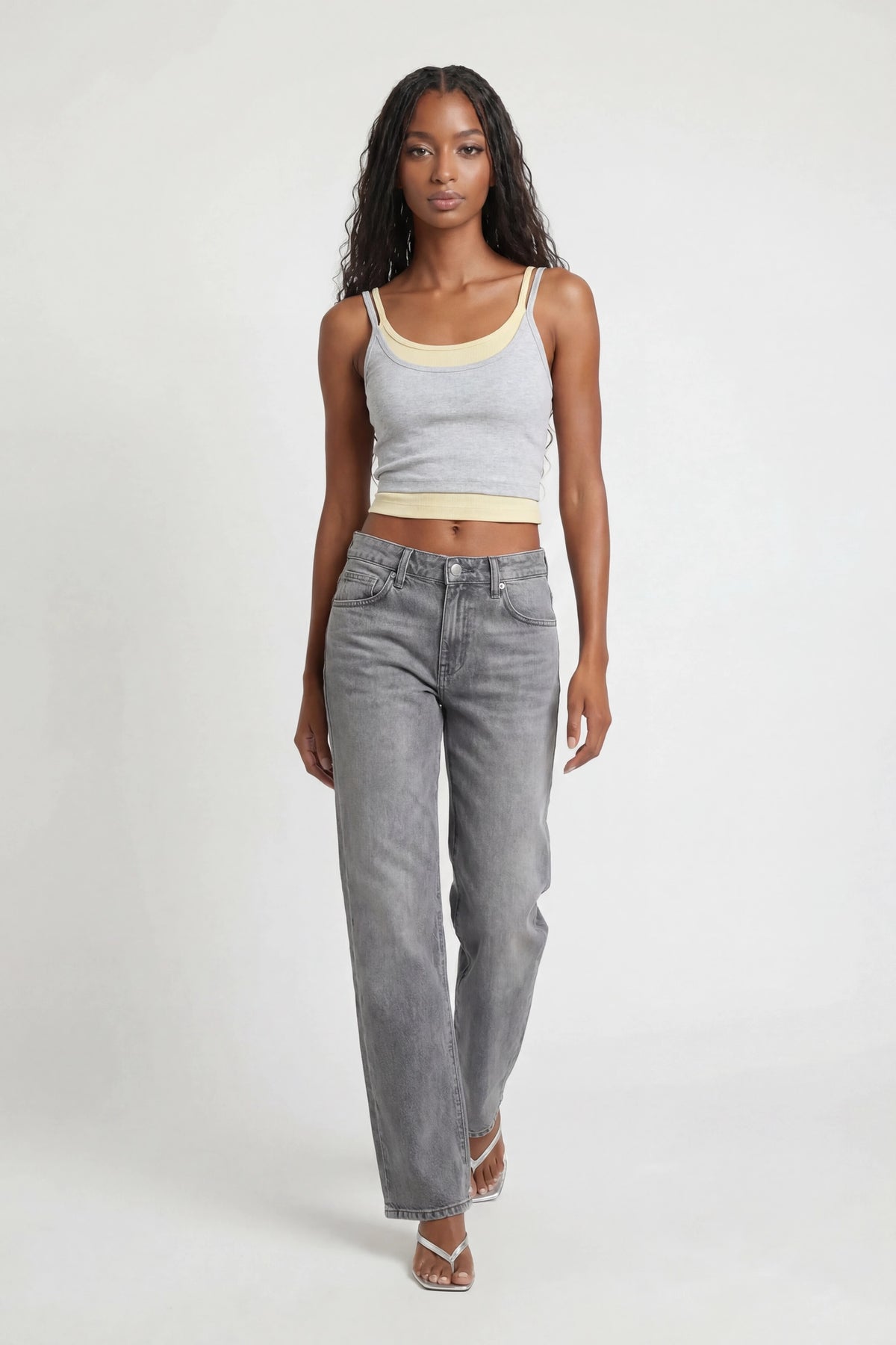 Alt View 3. Soft Ribbed Layered Tank - Light Grey