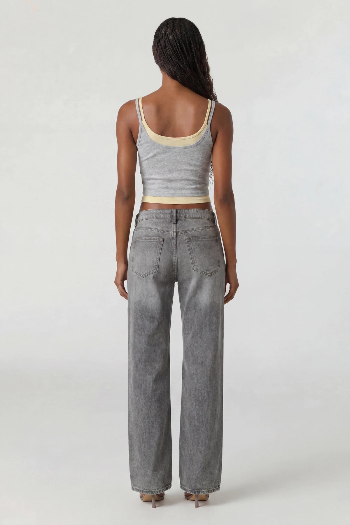 Alt View 2. Soft Ribbed Layered Tank - Light Grey