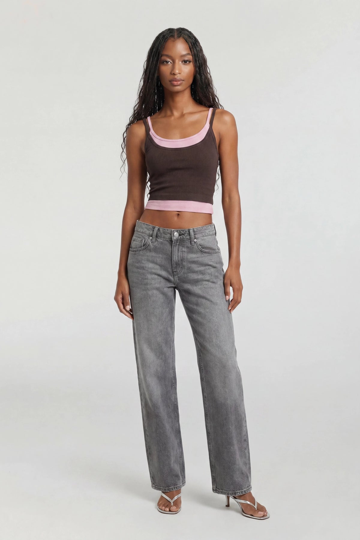 Alt View 3. Soft Ribbed Layered Tank - Brown
