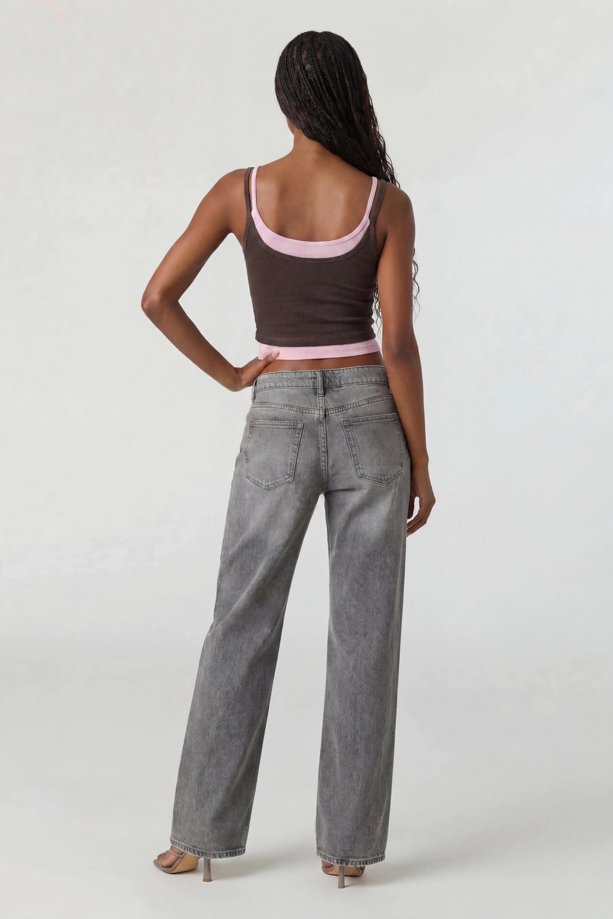 Alt View 2. Soft Ribbed Layered Tank - Brown