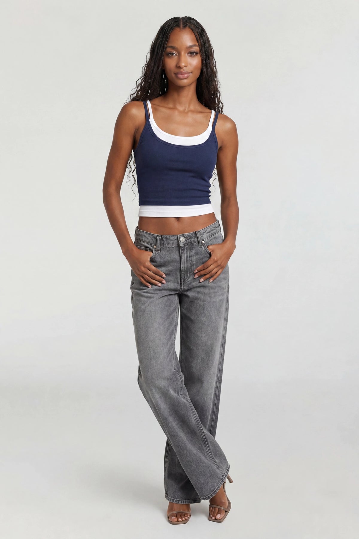 Alt View 3. Soft Ribbed Layered Tank - Navy