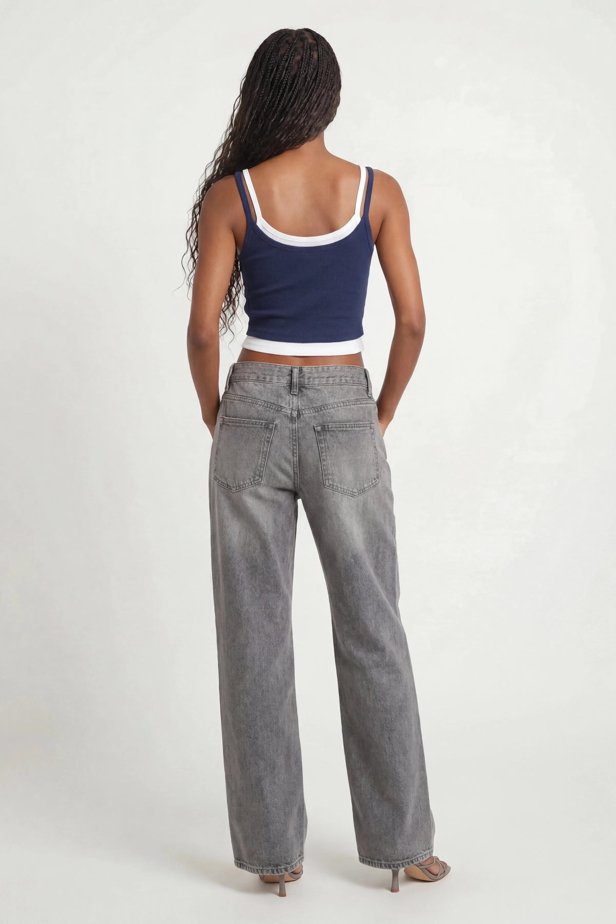 Alt View 2. Soft Ribbed Layered Tank - Navy