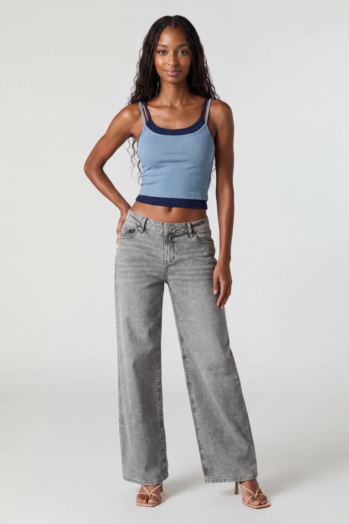 Alt View 3. Soft Ribbed Layered Tank - Light Blue