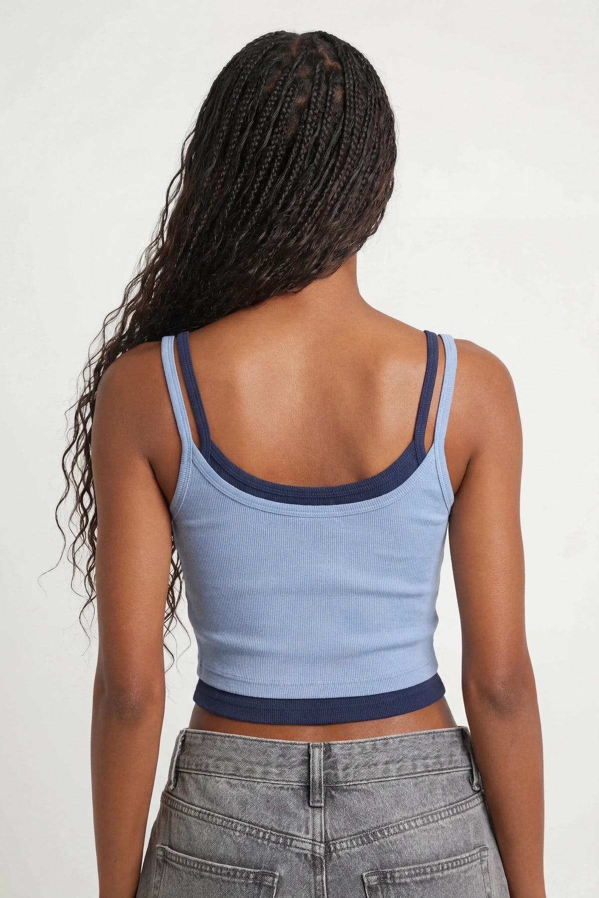 Alt View 2. Soft Ribbed Layered Tank - Light Blue