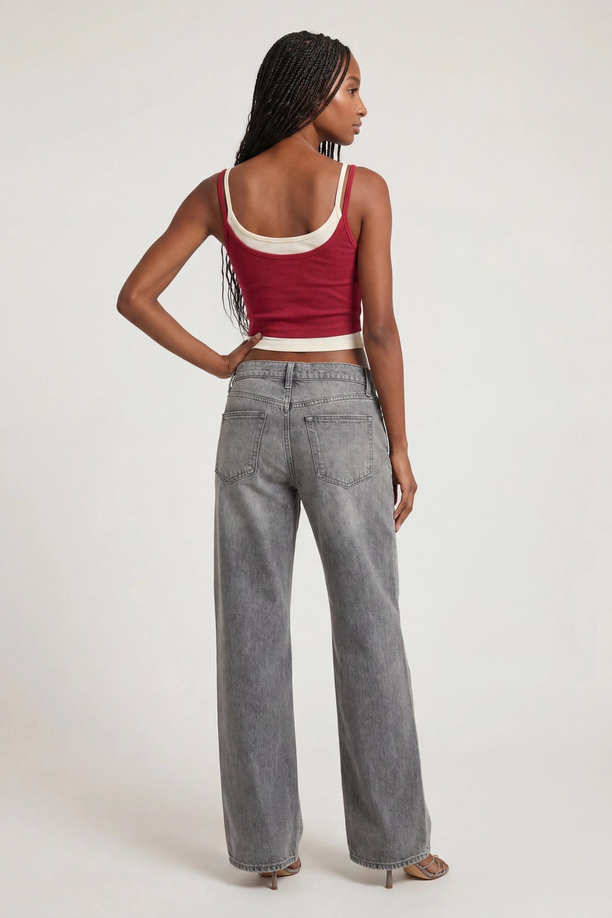 Alt View 2. Soft Ribbed Layered Tank - Red