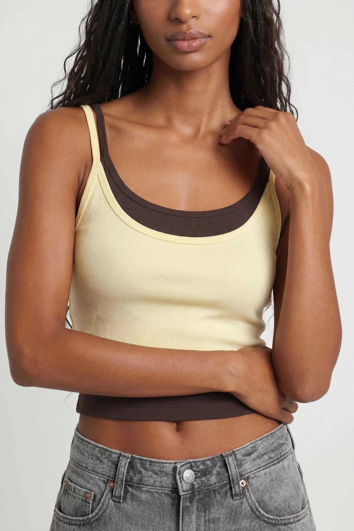 Alt View 3. Soft Ribbed Layered Tank - Yellow