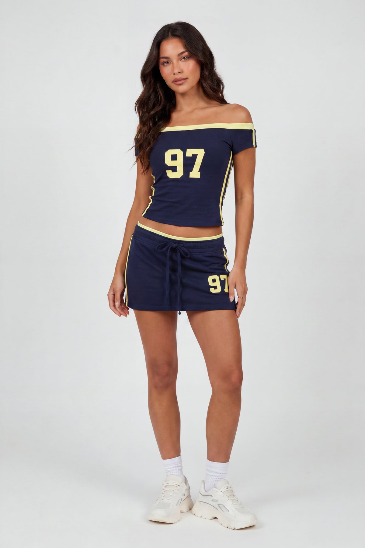 Alt View 2. Graphic Off Shoulder Top & Mini Skirt Set - Navy