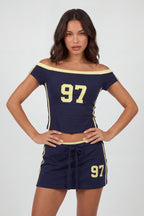 Graphic Off Shoulder Top & Mini Skirt Set
