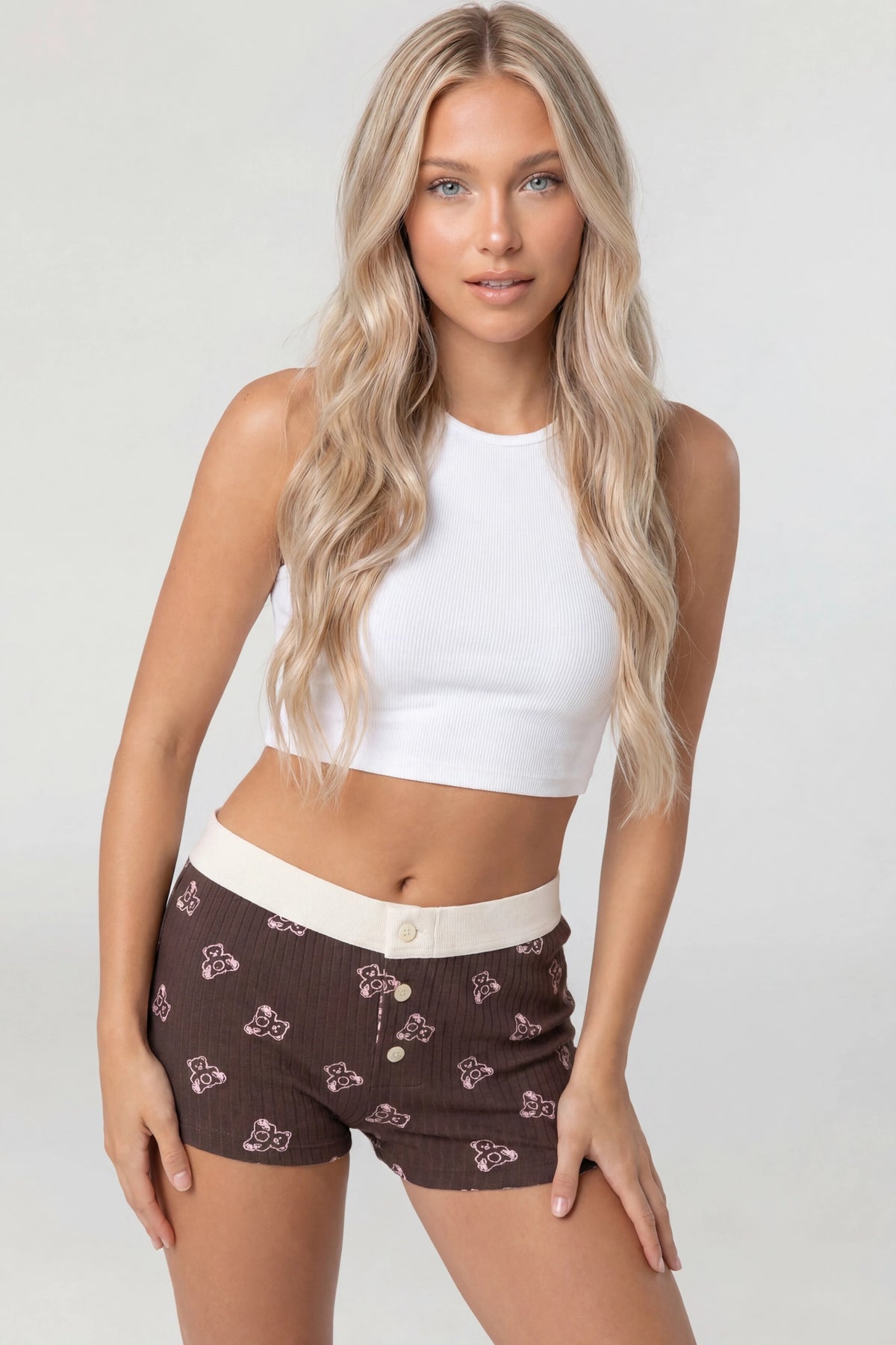 Printed Ribbed Boy Short - Brown