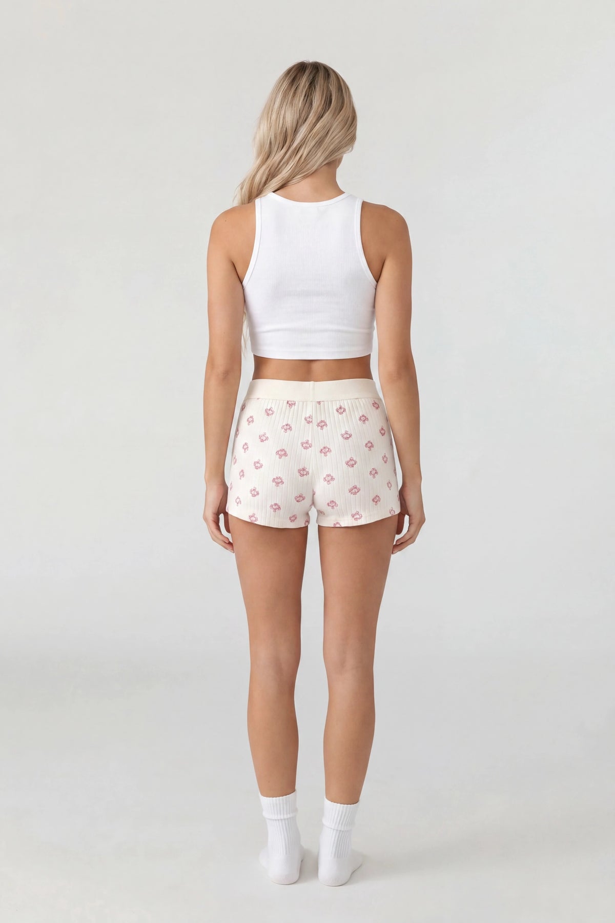Alt View 3. Printed Ribbed Boy Short - Ivory