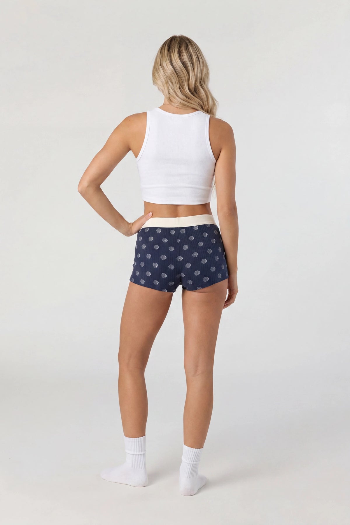 Alt View 3. Printed Ribbed Boy Short - Navy