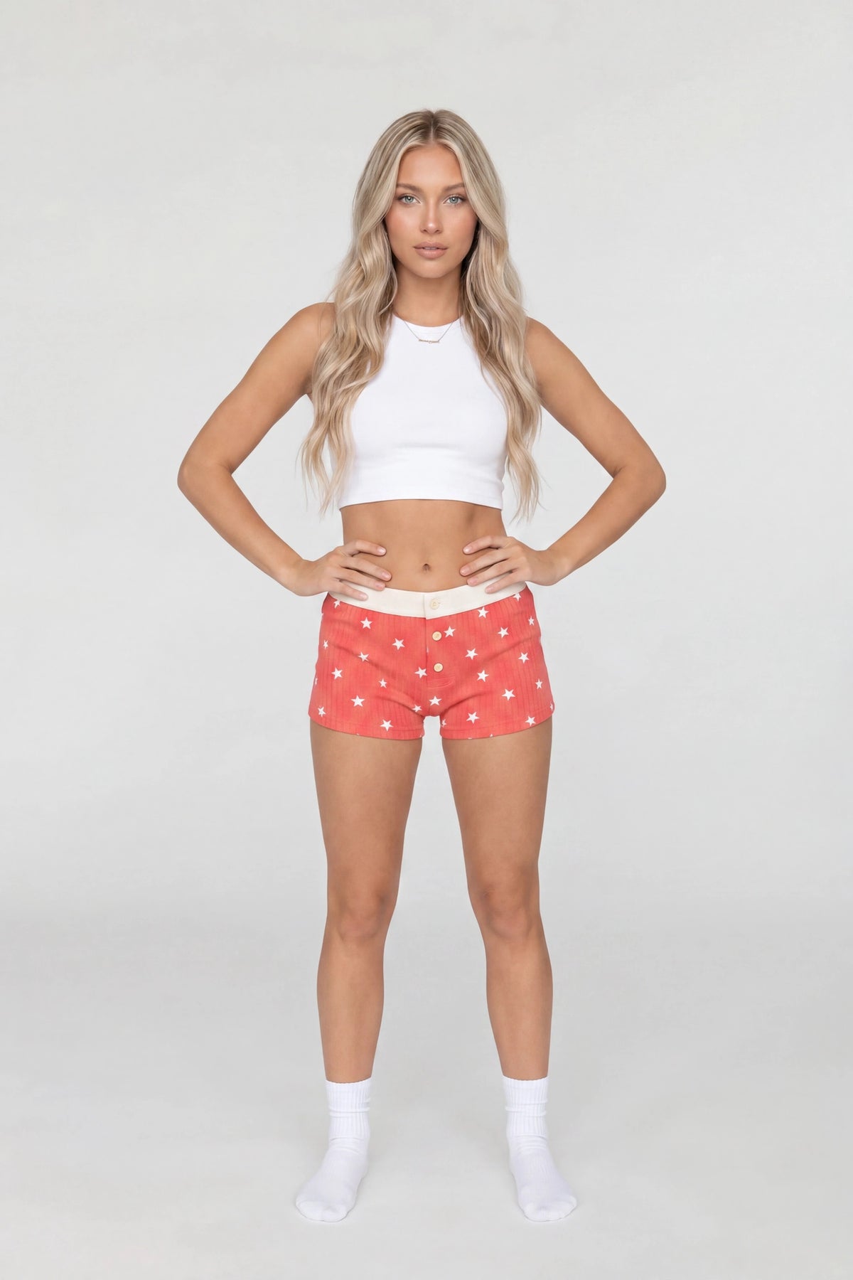 Alt View 2. Printed Ribbed Boy Short - Red