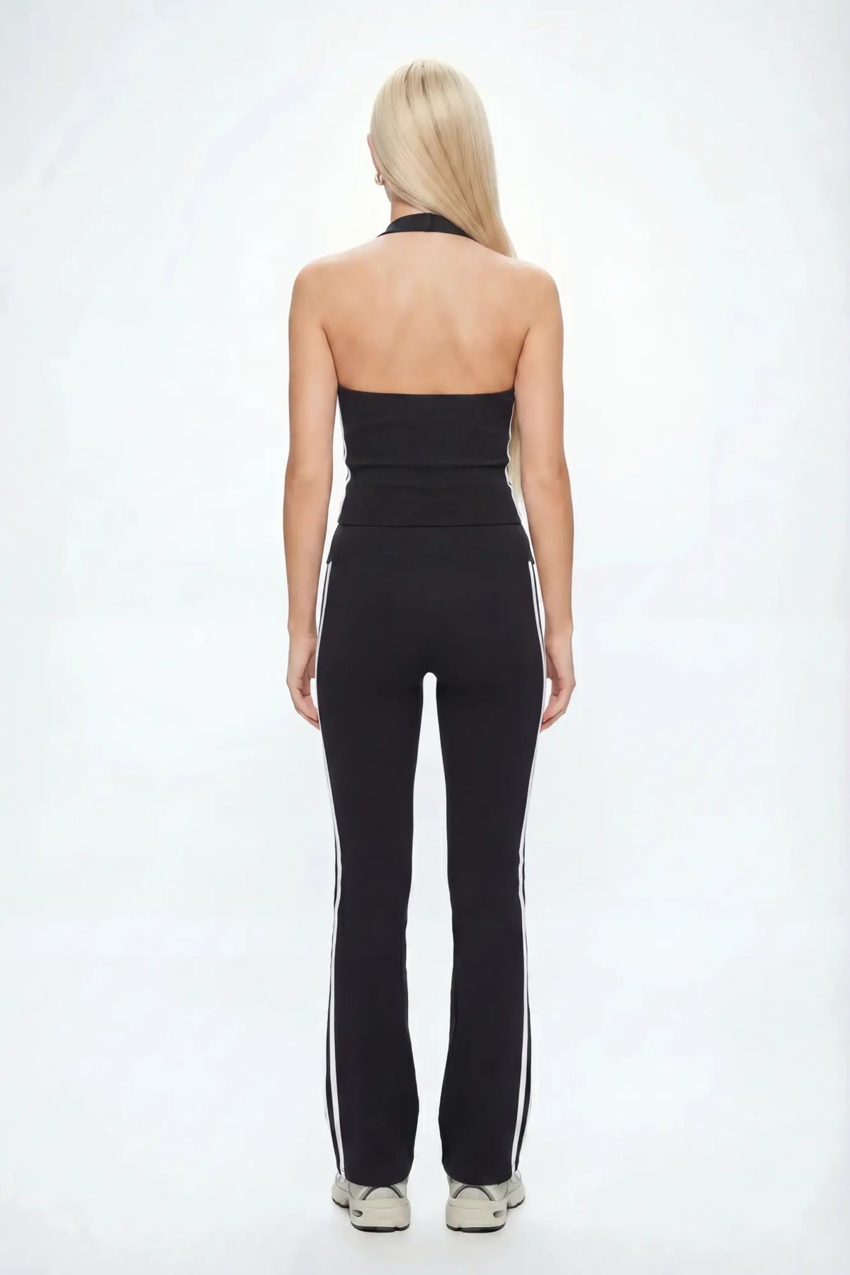 Alt View 3. Active Halter Top & Flare Legging Set - Black
