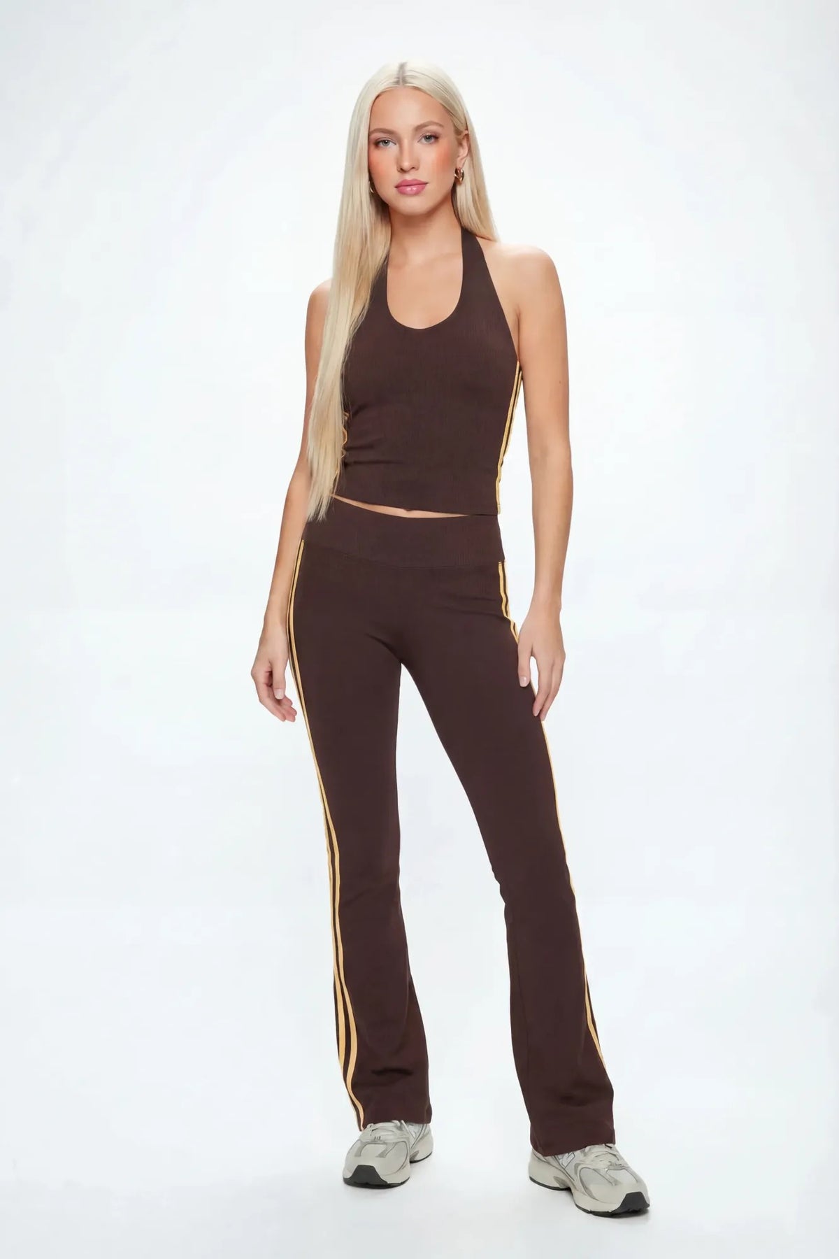 Active Halter Top & Flare Legging Set - Brown