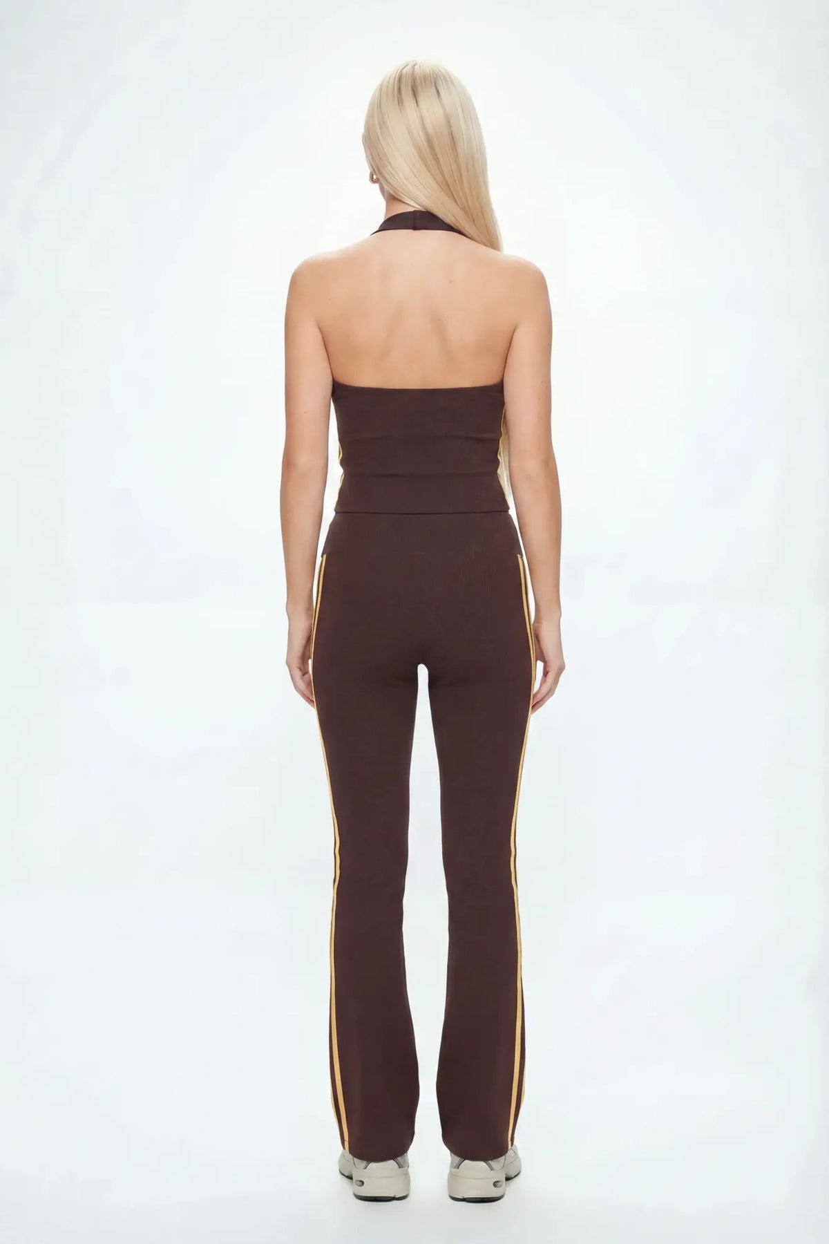 Alt View 4. Active Halter Top & Flare Legging Set - Brown