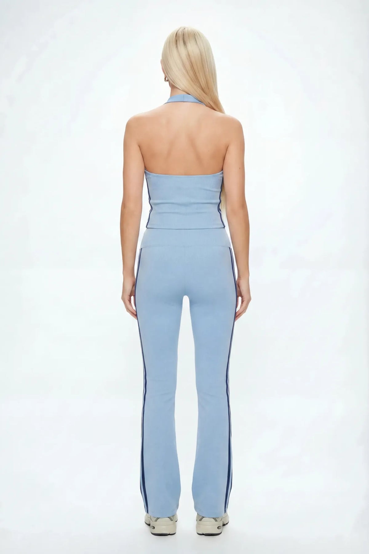 Alt View 4. Active Halter Top & Flare Legging Set - Light Blue