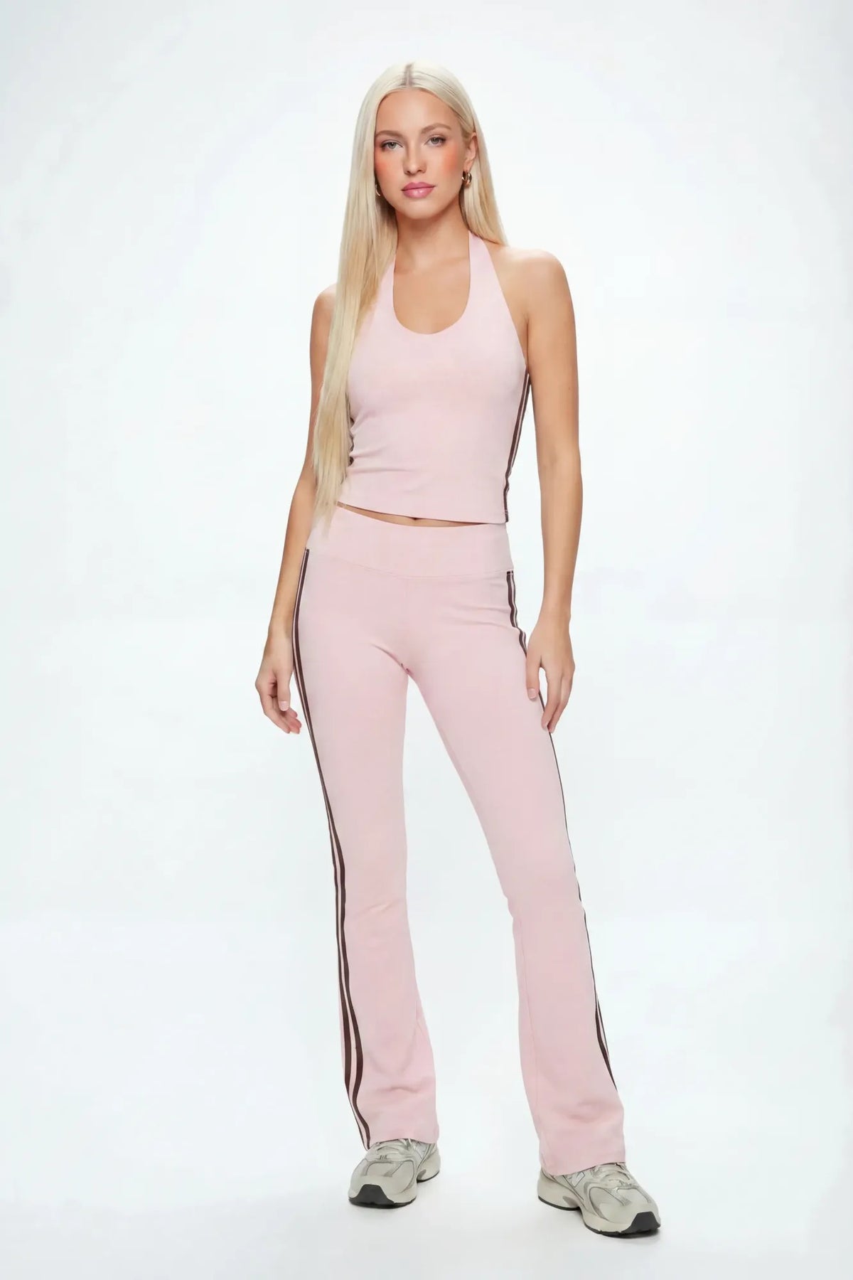 Active Halter Top & Flare Legging Set - Pink