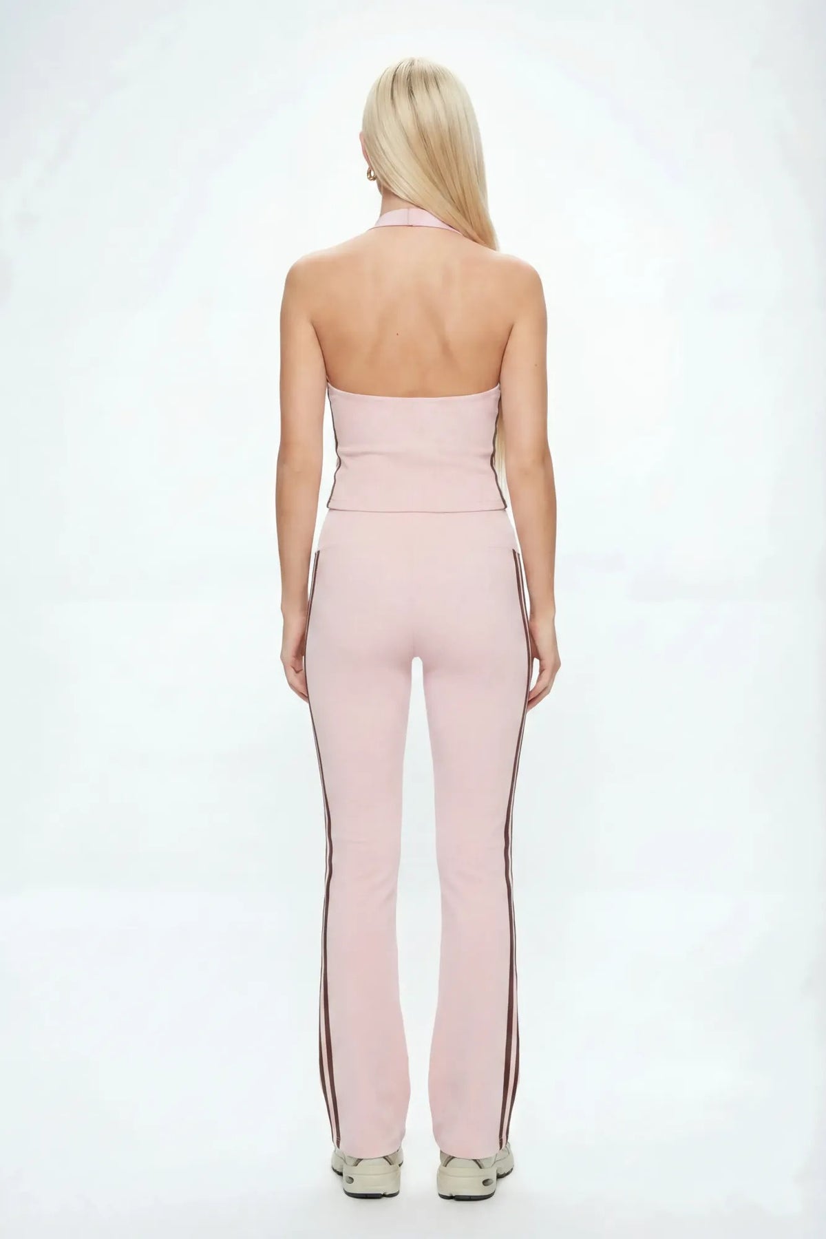 Alt View 4. Active Halter Top & Flare Legging Set - Pink