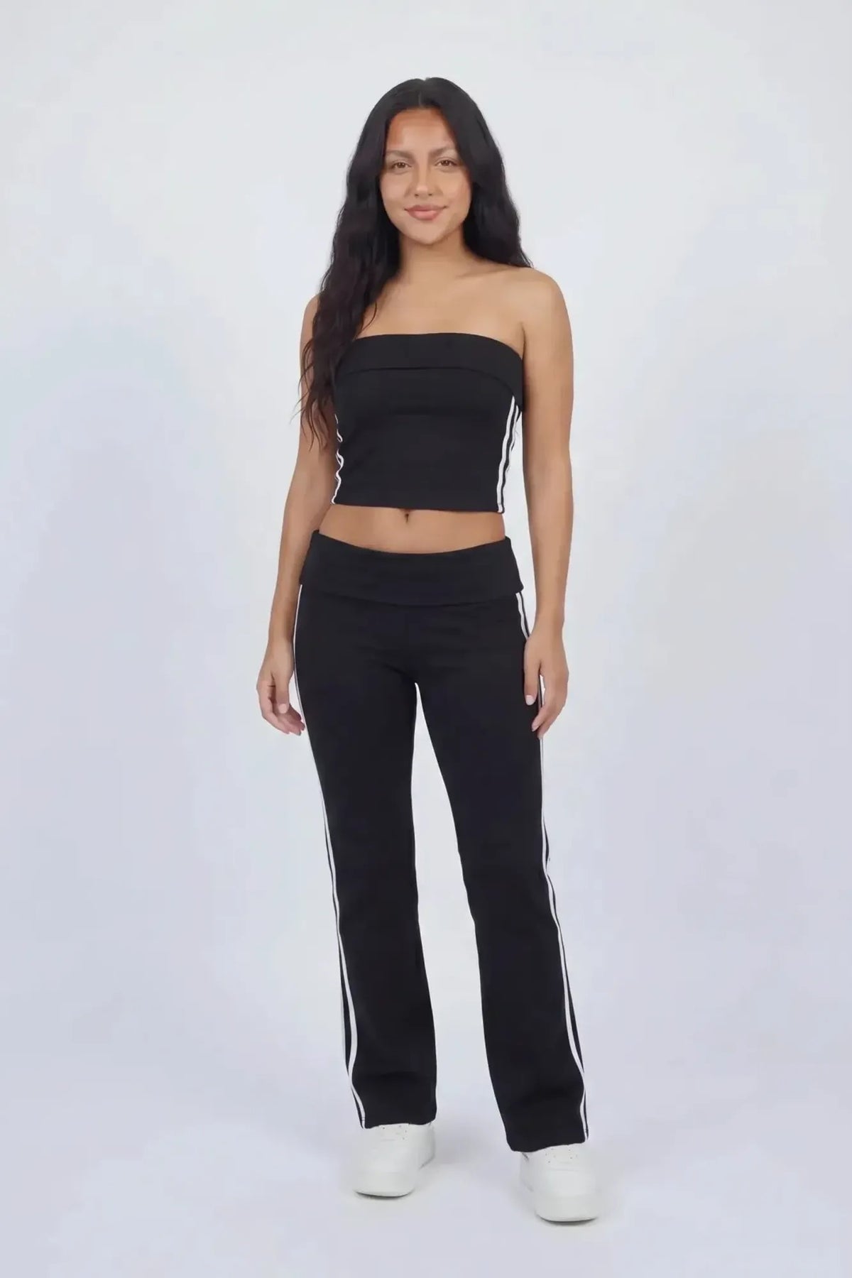 Alt View 3. Active Side Stripe Tube Top & Pant Set - Black