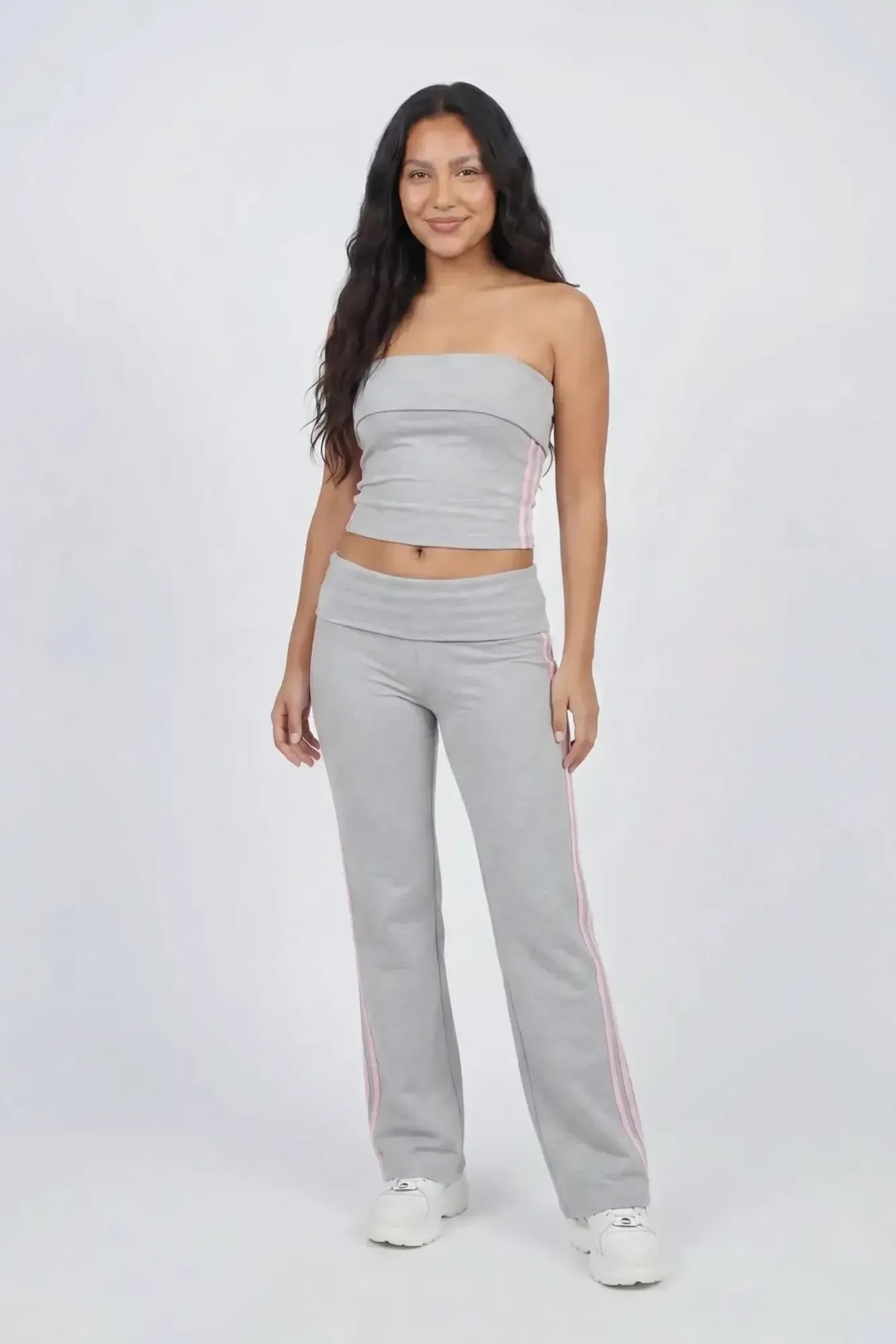 Alt View 3. Active Side Stripe Tube Top & Pant Set - Light Grey