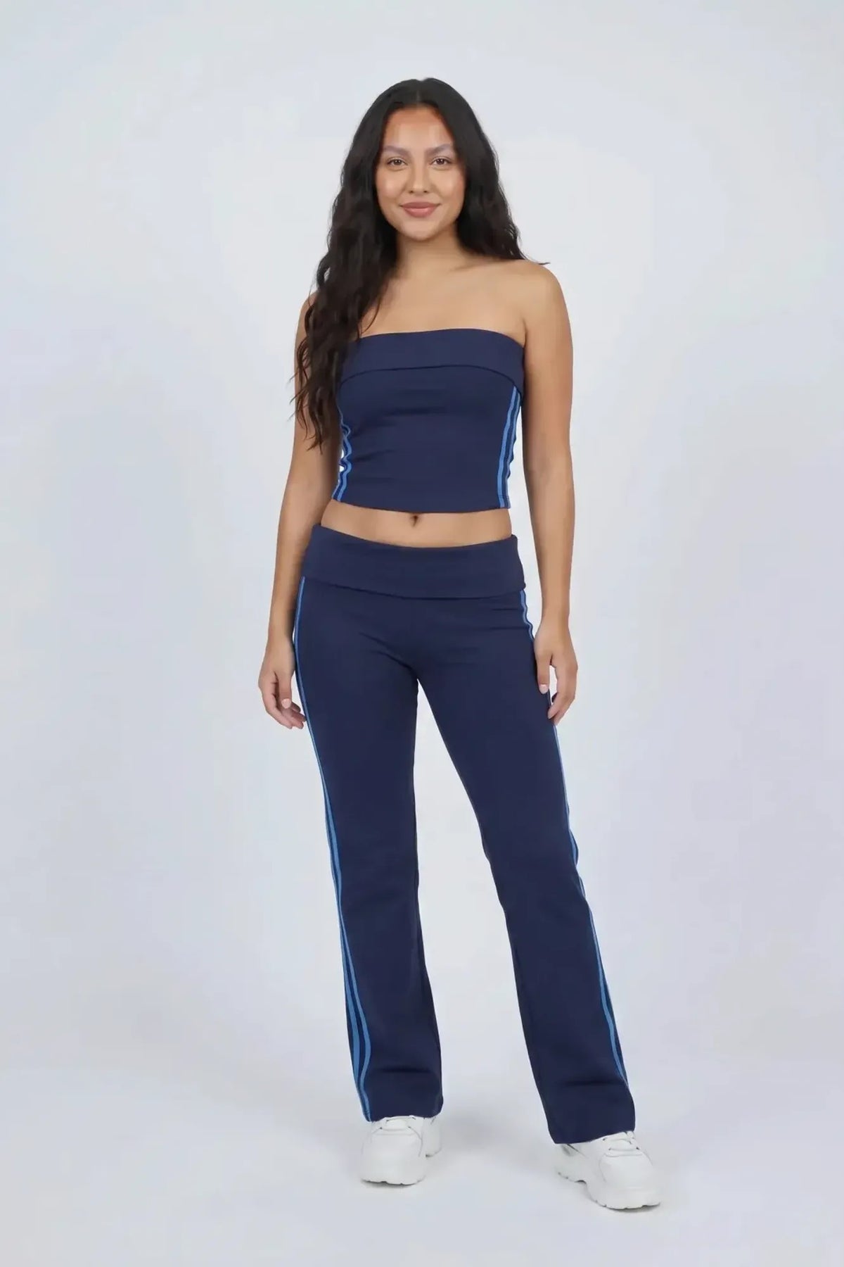 Alt View 3. Active Side Stripe Tube Top & Pant Set - Navy