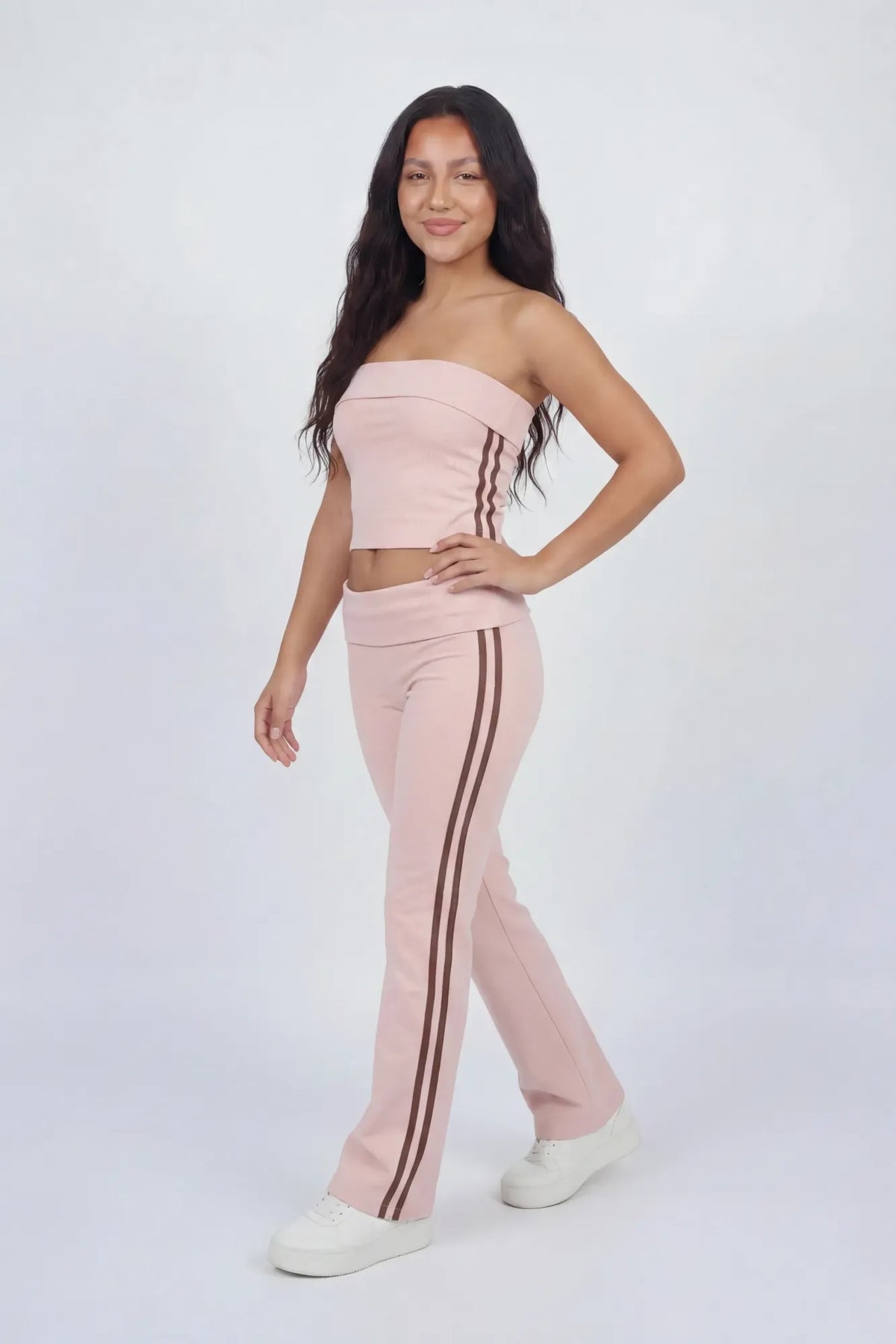 Active Side Stripe Tube Top & Pant Set - Pink