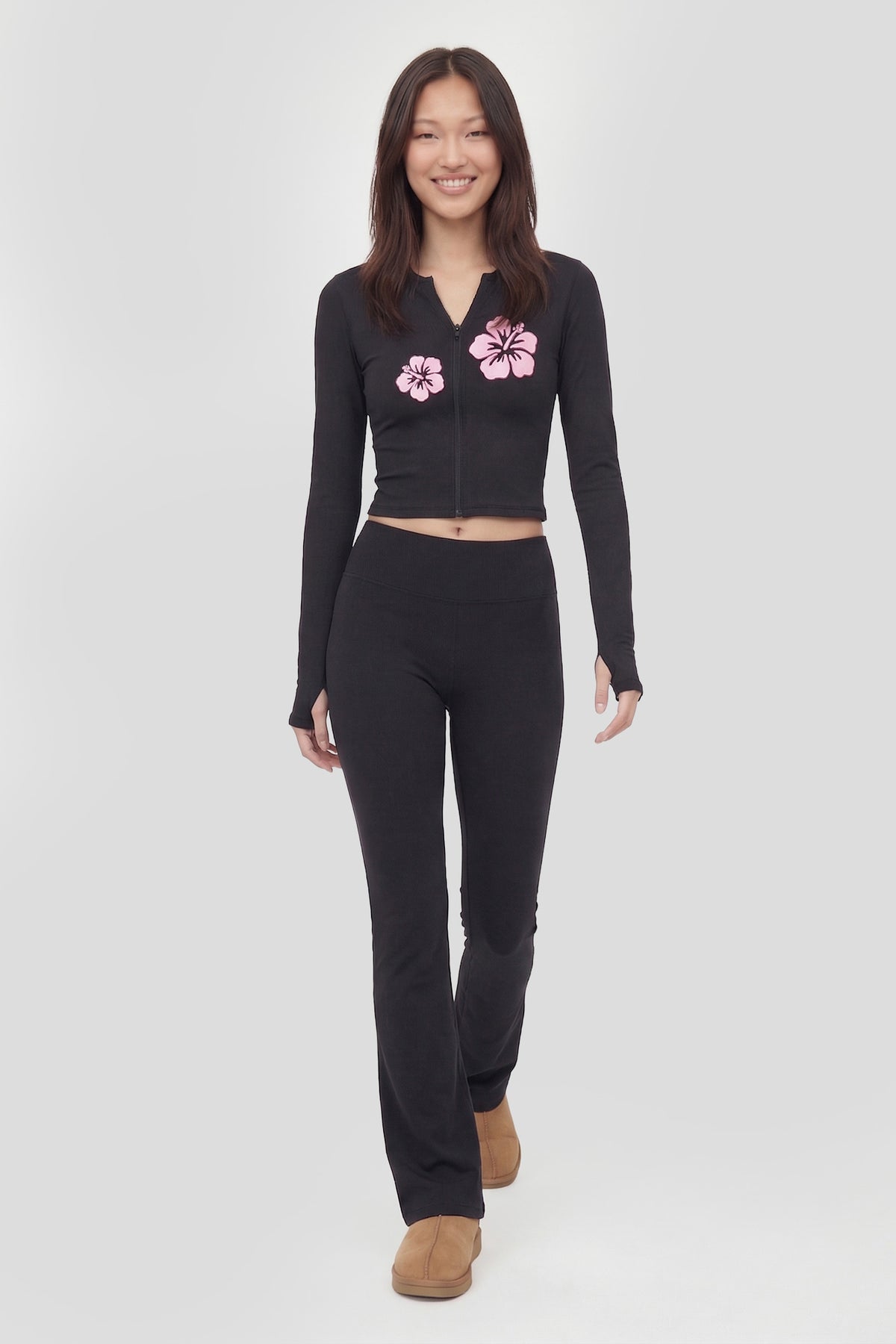 Active Foldover Waist Flare Legging - Black
