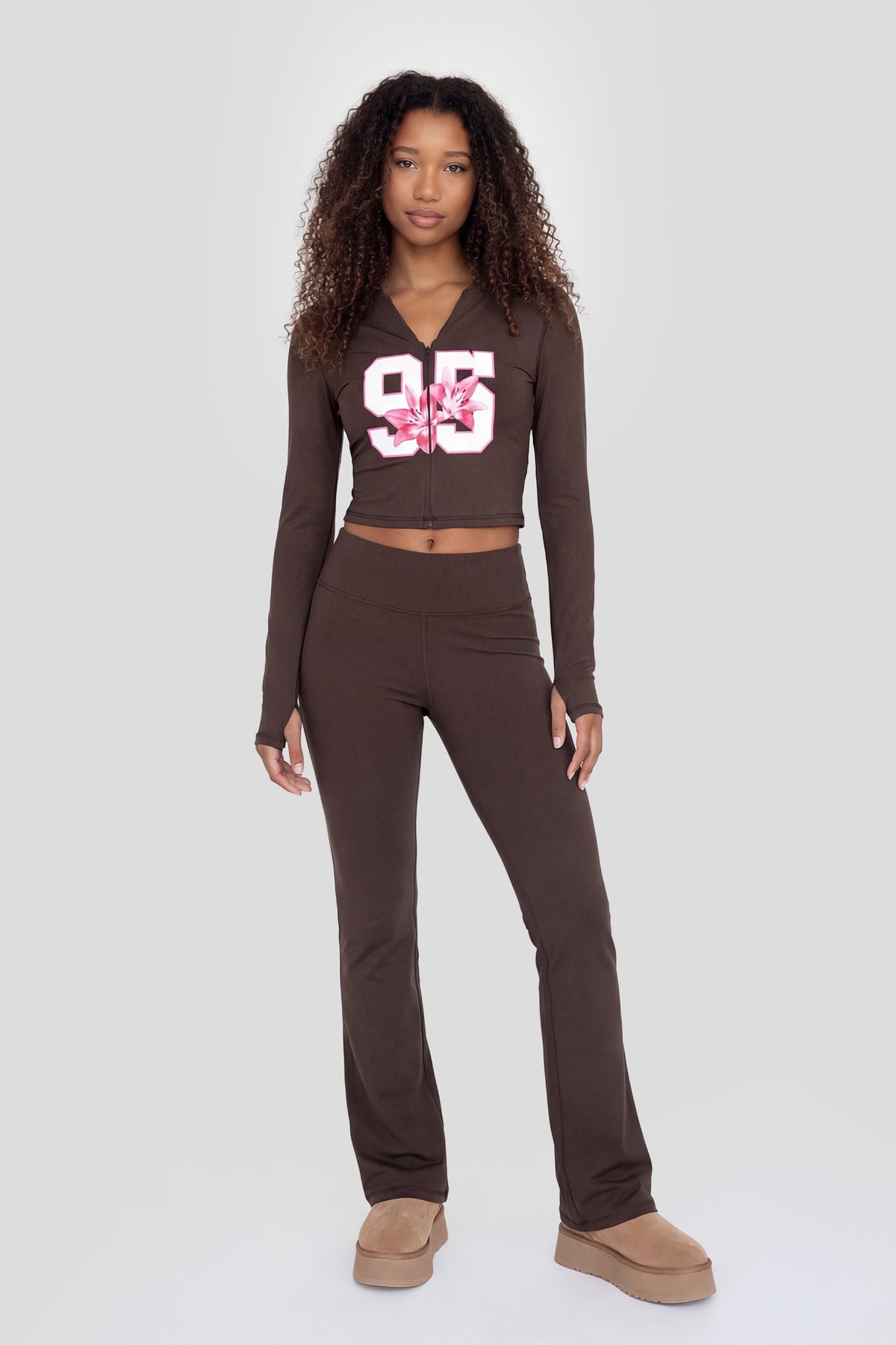Active Foldover Waist Flare Legging - Brown