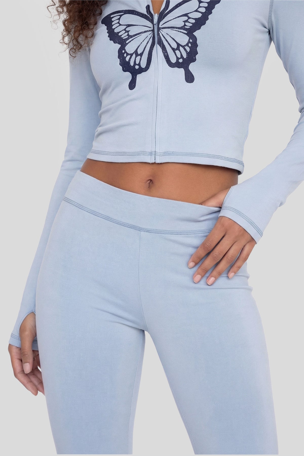 Alt View 3. Active Foldover Waist Flare Legging - Baby Blue
