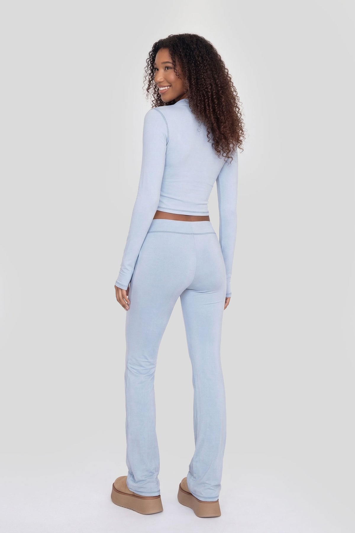 Alt View 2. Active Foldover Waist Flare Legging - Baby Blue