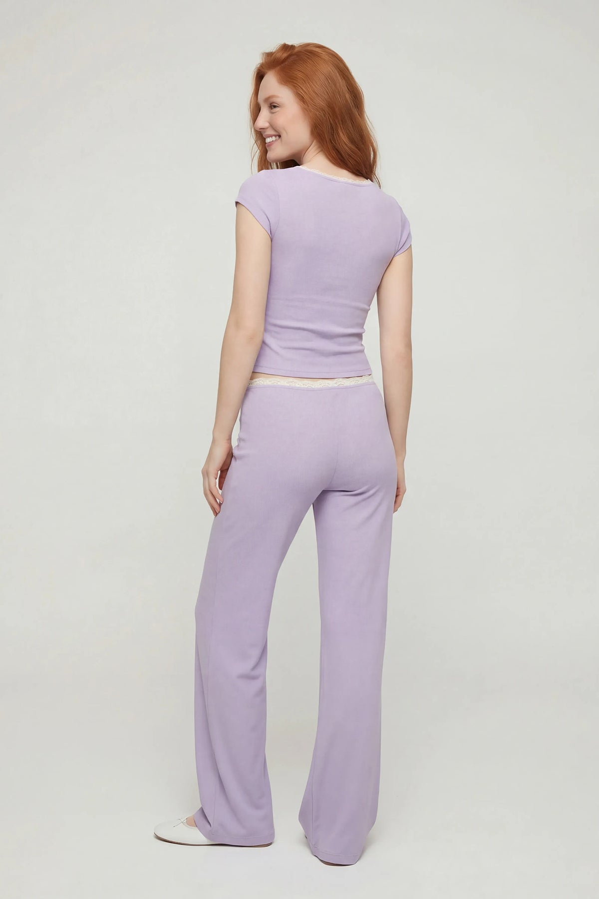 Alt View 2. Lace Trim Wide Leg Pant - Lilac