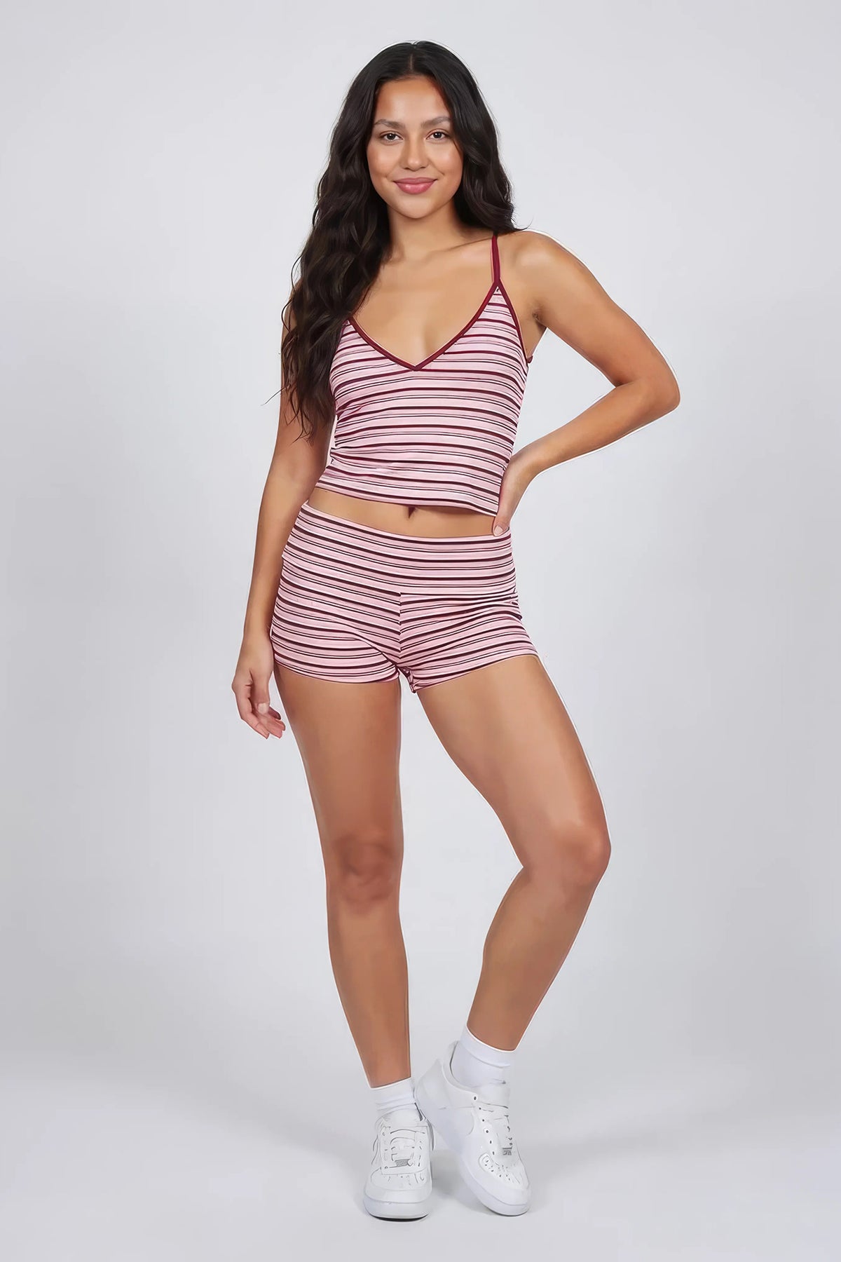 Alt View 3. Striped V-Neck Tank - Burgundy