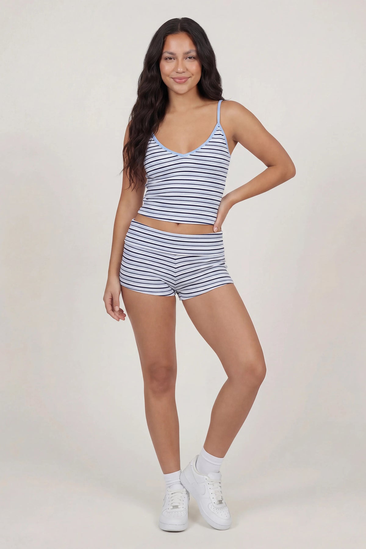 Alt View 2. Striped Foldover Waist Shortie - Dark Blue
