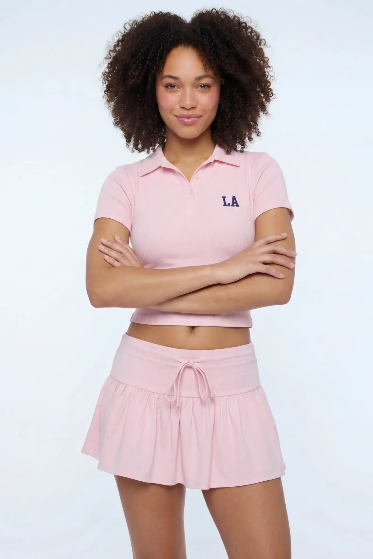 Embroidered Polo & Mini Skort Set - Pink