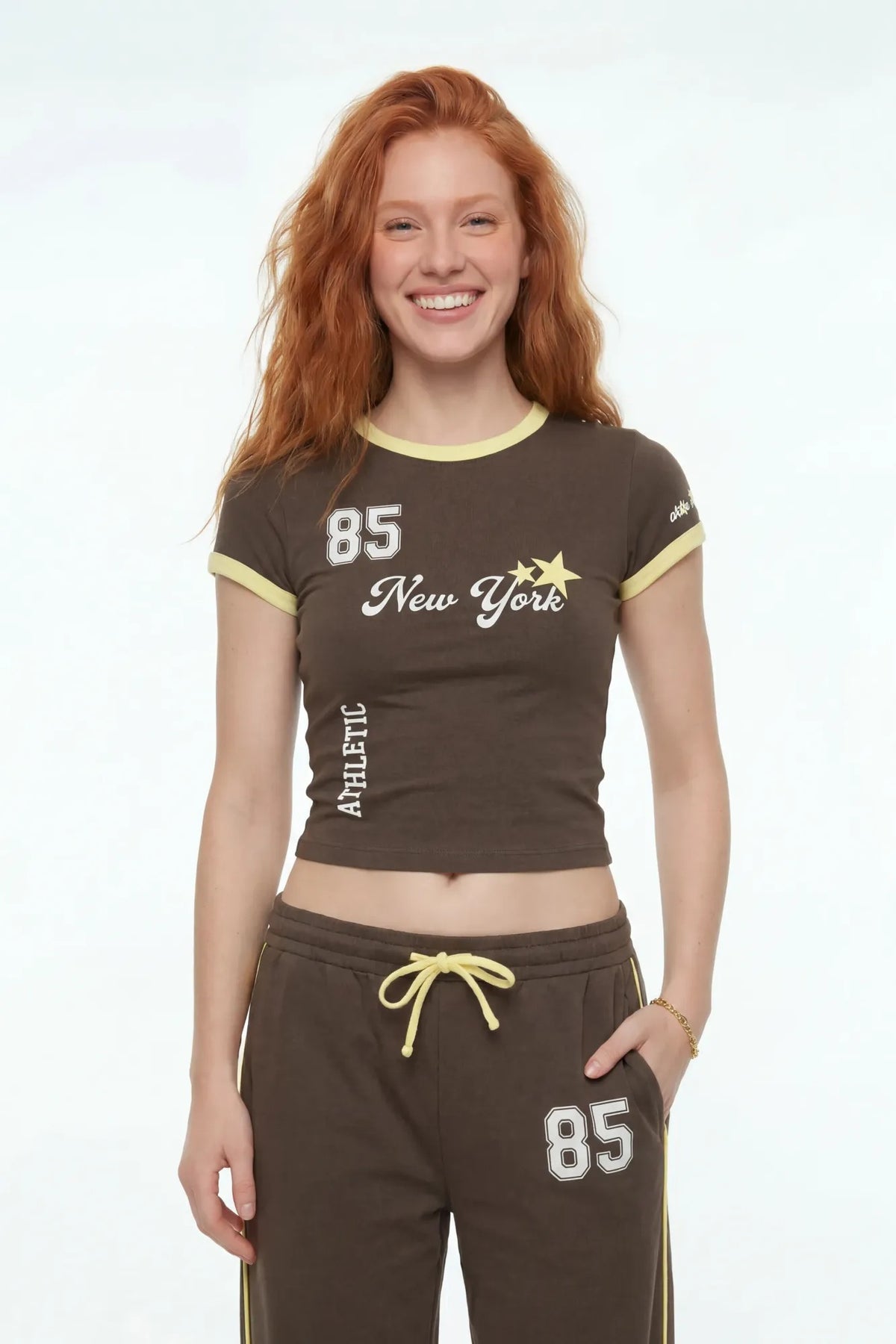 Alt View 2. New York Graphic T-Shirt & Wide Leg Pant Set - Brown